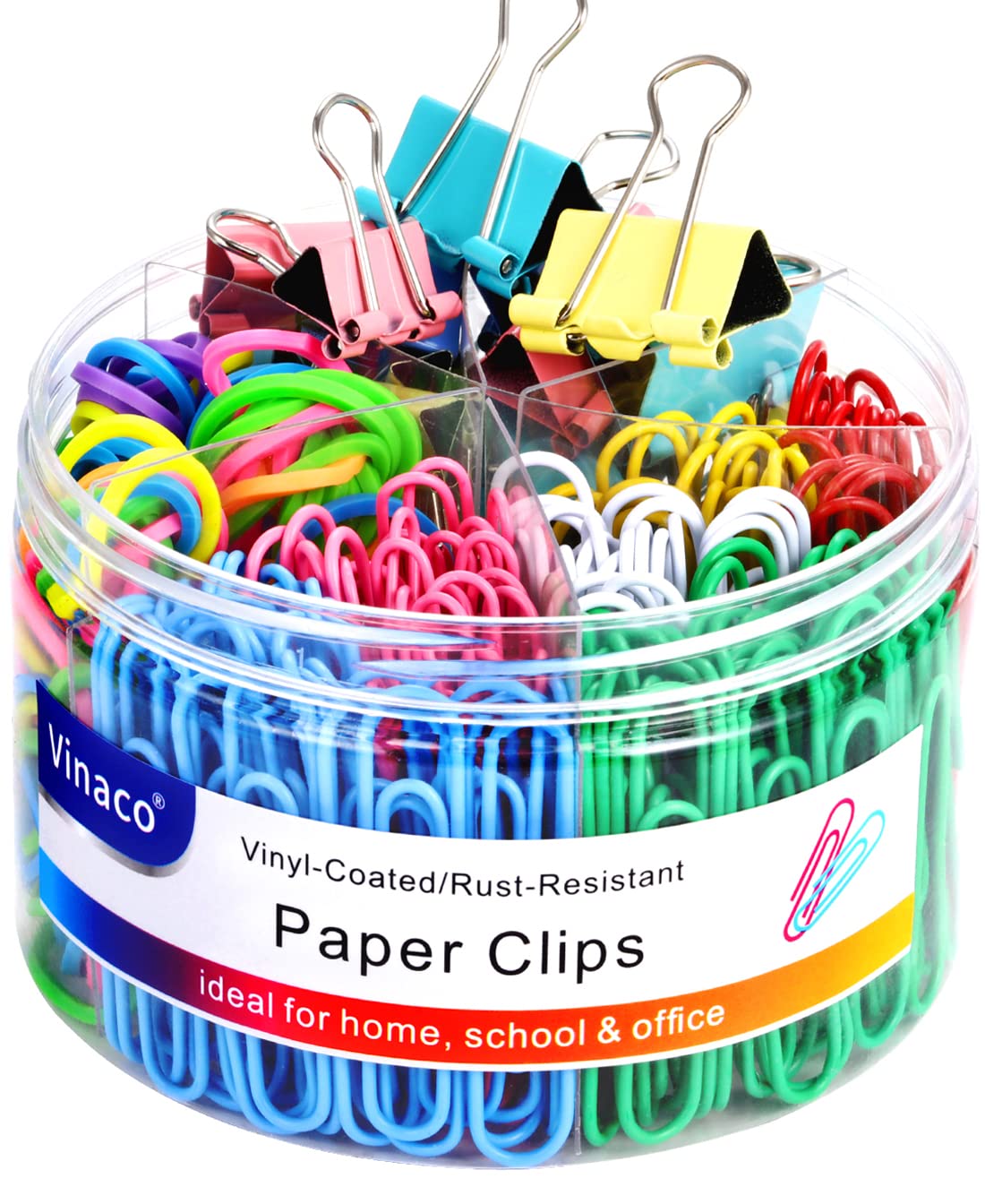 Vinaco Paper Clips Colorful, 400PCS Medium and Jumbo（1.3 inch & 2 inch） Paper Clips, Durable and Rustproof, Coated Large Paperclips Great for Office School Document Organizing (Multicolored)