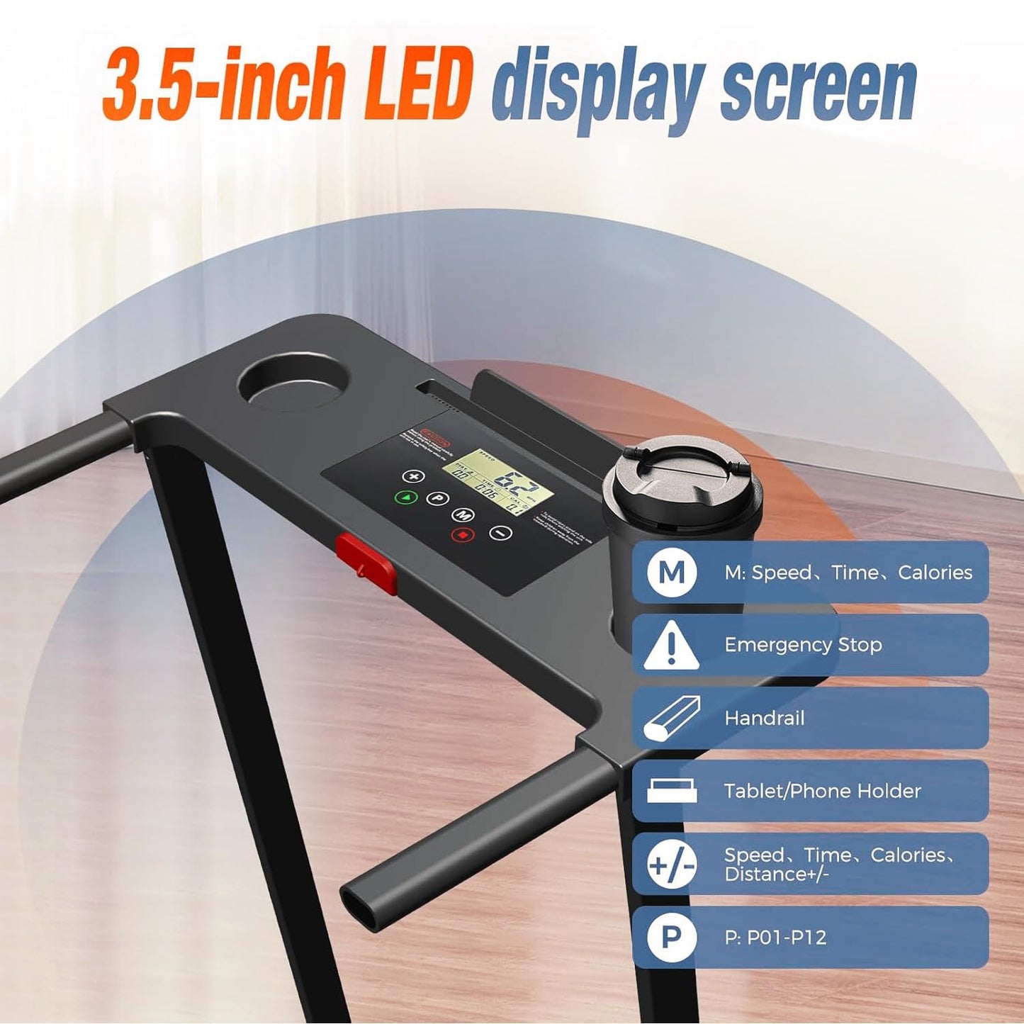 ApexNexus Treadmill with Handles, Portable Small Treadmills for Home and Office, 3.0HP Folding Walking Pad with 300 lbs Capacity, Cup Holder, LED Display and 12 Preset Programs