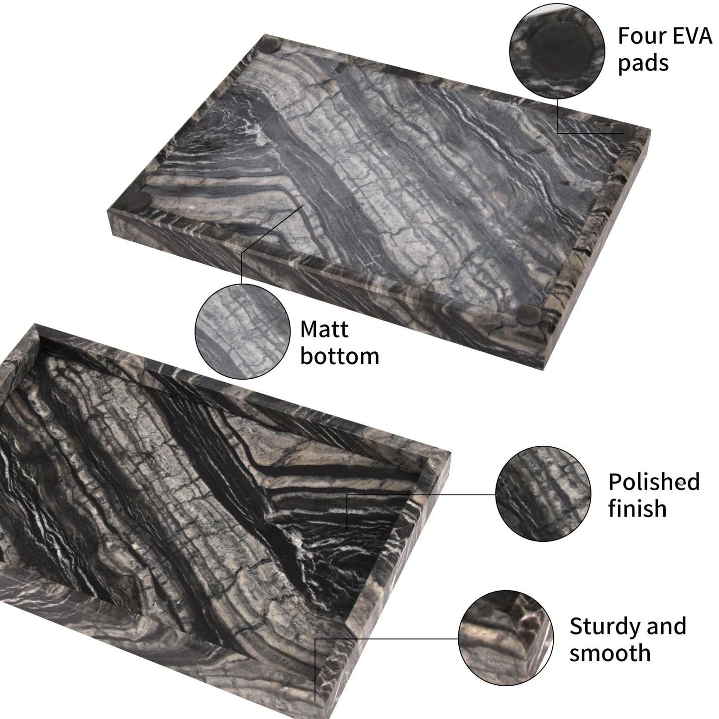 Marble Bathroom Vanity Tray, Natural Luxury Vanity Home Kitchen Bathroom Table Tray, Stone Decorative Countertop Dresser Trays for Key Coffee Perfume Jewelry Makeup (Wood Grain, 12"x 8" x1.2")