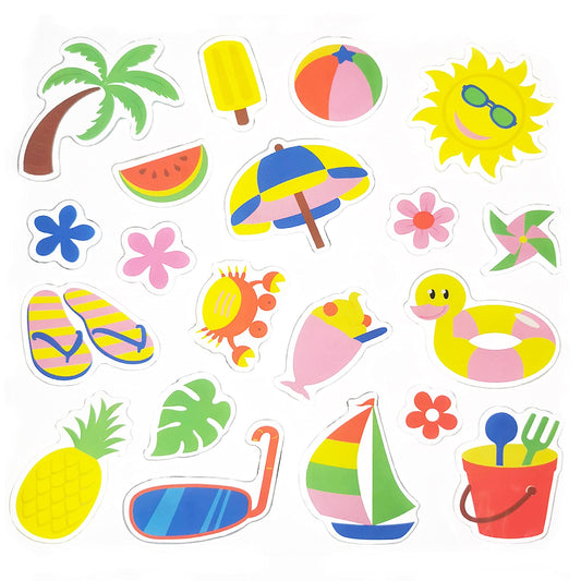 20 PCS Summer Thick Gel Clings Hawaiian Tropic Window Gel Clings Decals Stickers for Kids, Toddlers and Adults Home Airplane Classroom Nursery Beach Party Supplies Decoration Removable and Reusable