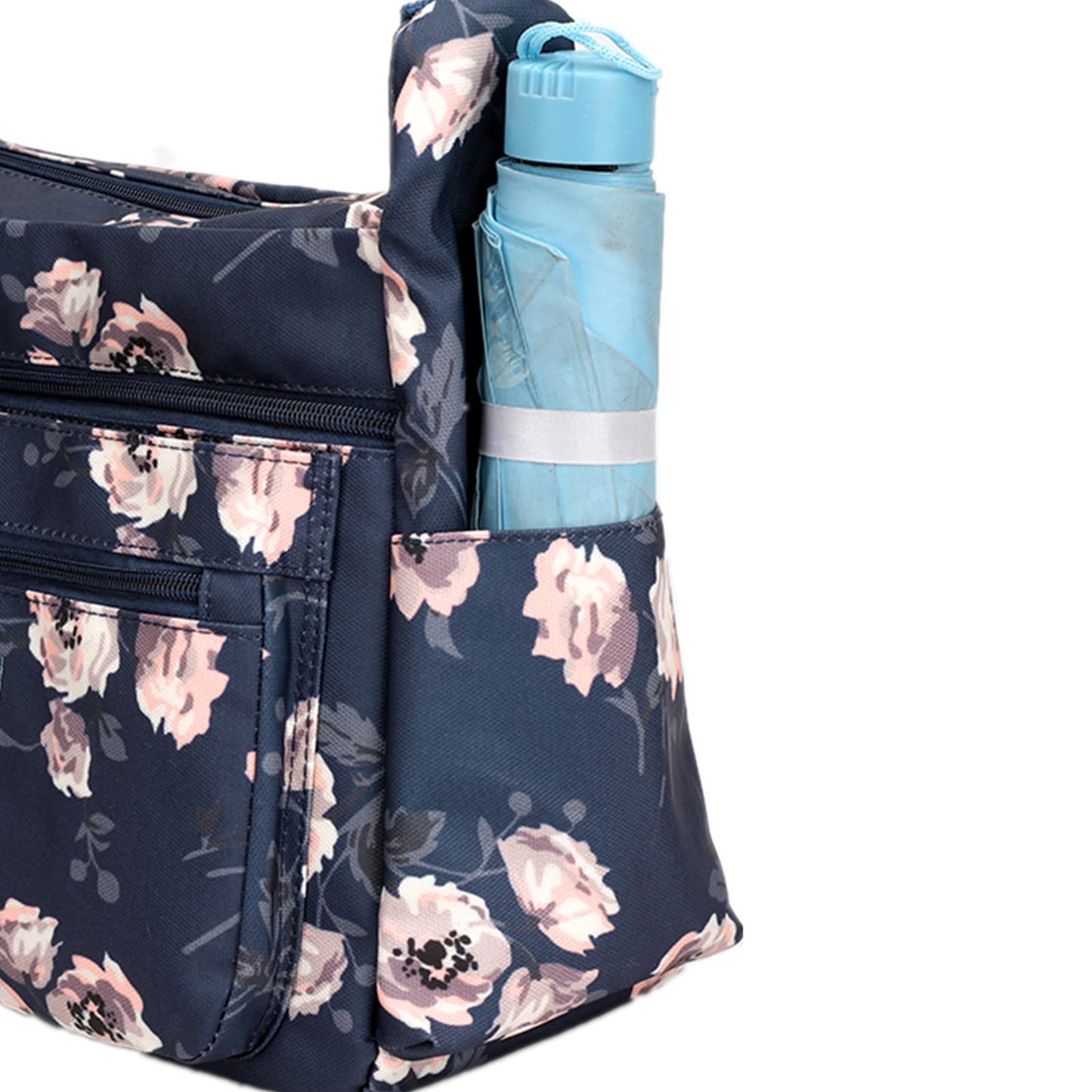 Wafybsre Cross-body Bag Women's Multi Pocket Nylon Messenger Bag Shoulder Bag Lightweight Travel Handbag (Monthly rose)