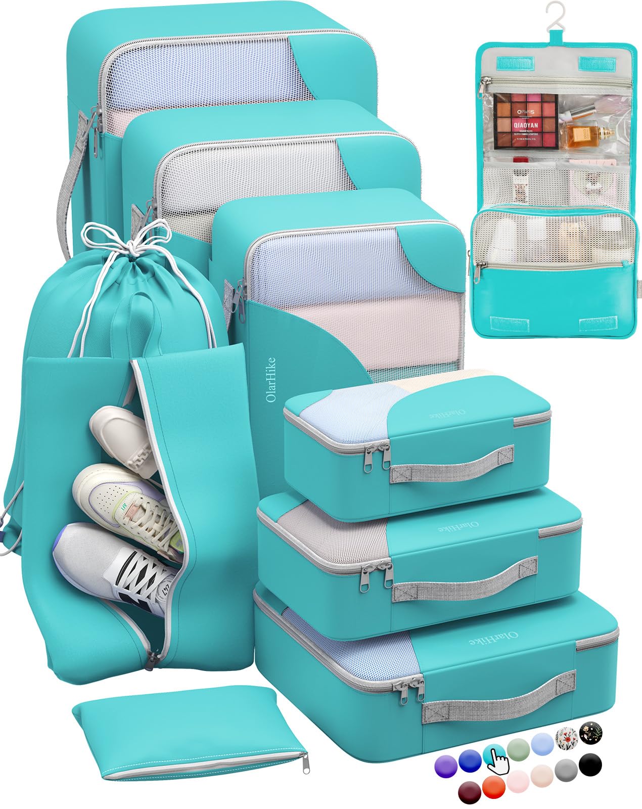 ALL INCLUDED 10 Set Durable Packing Cubes for Suitcases,OlarHike Essentials for Travel, UPGRADED Anti-Tear Stitching, NEW Improved Luggage Packing Organizers for Travel Accessories (Turquoise)