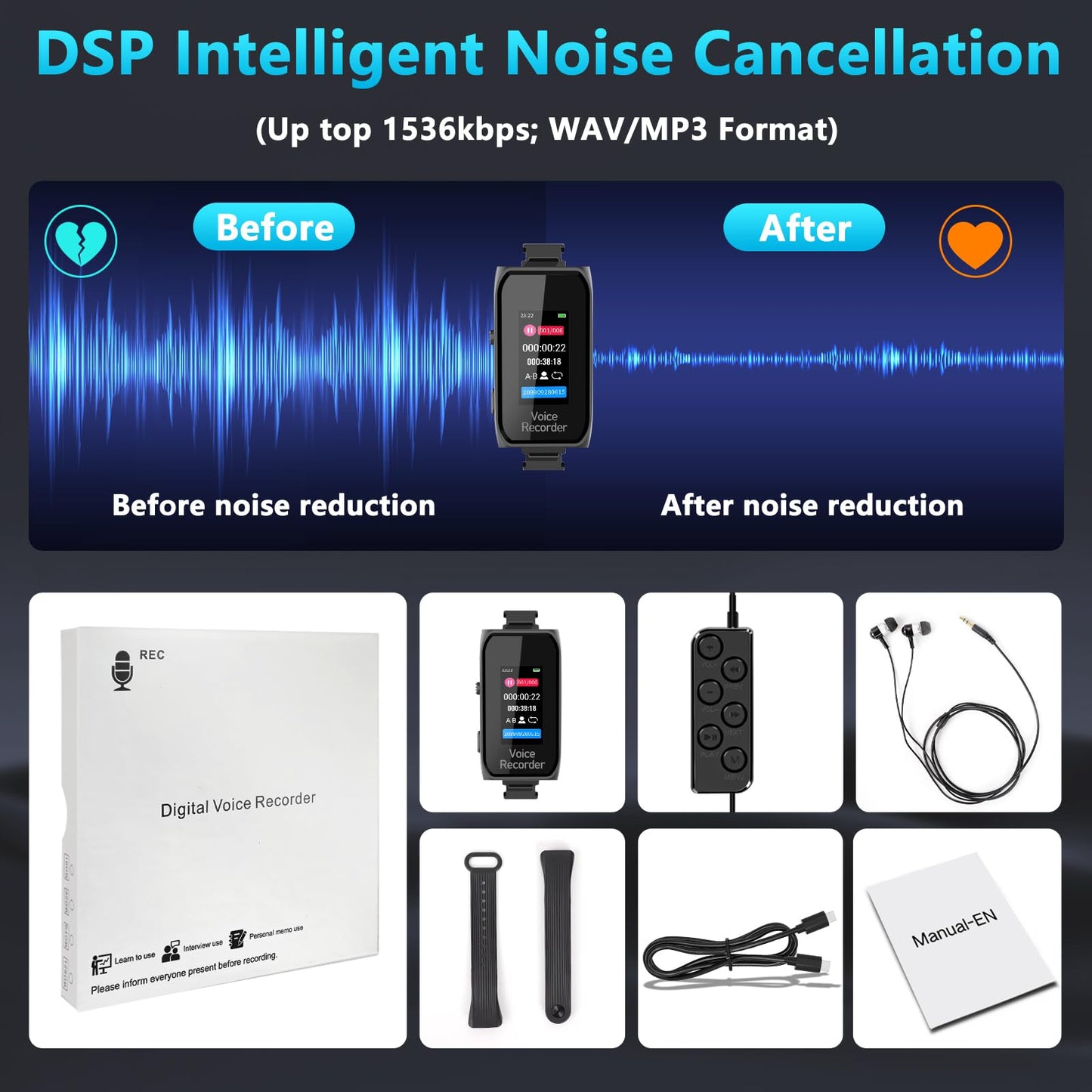 128GB Digital Voice Recorder with 8000 Hours Recording Capacity, Volorful Voice Activated Recorder with Playback, Password, Noise Reduction for Personal Meetings/Interviews/Classes