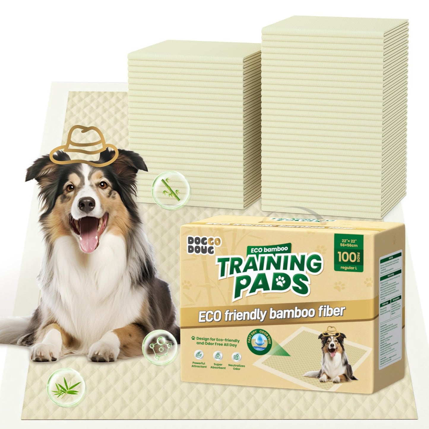 DOGGO DOUG Puppy Pads 100 Count Small 22x22in Bamboo Training Pads Deodorizing Leakproof Quick Drying Dog Pee Pads Super Absorbent Disposable Pee Pads for Dogs Puppies, Doggie, Cats, Rabbits