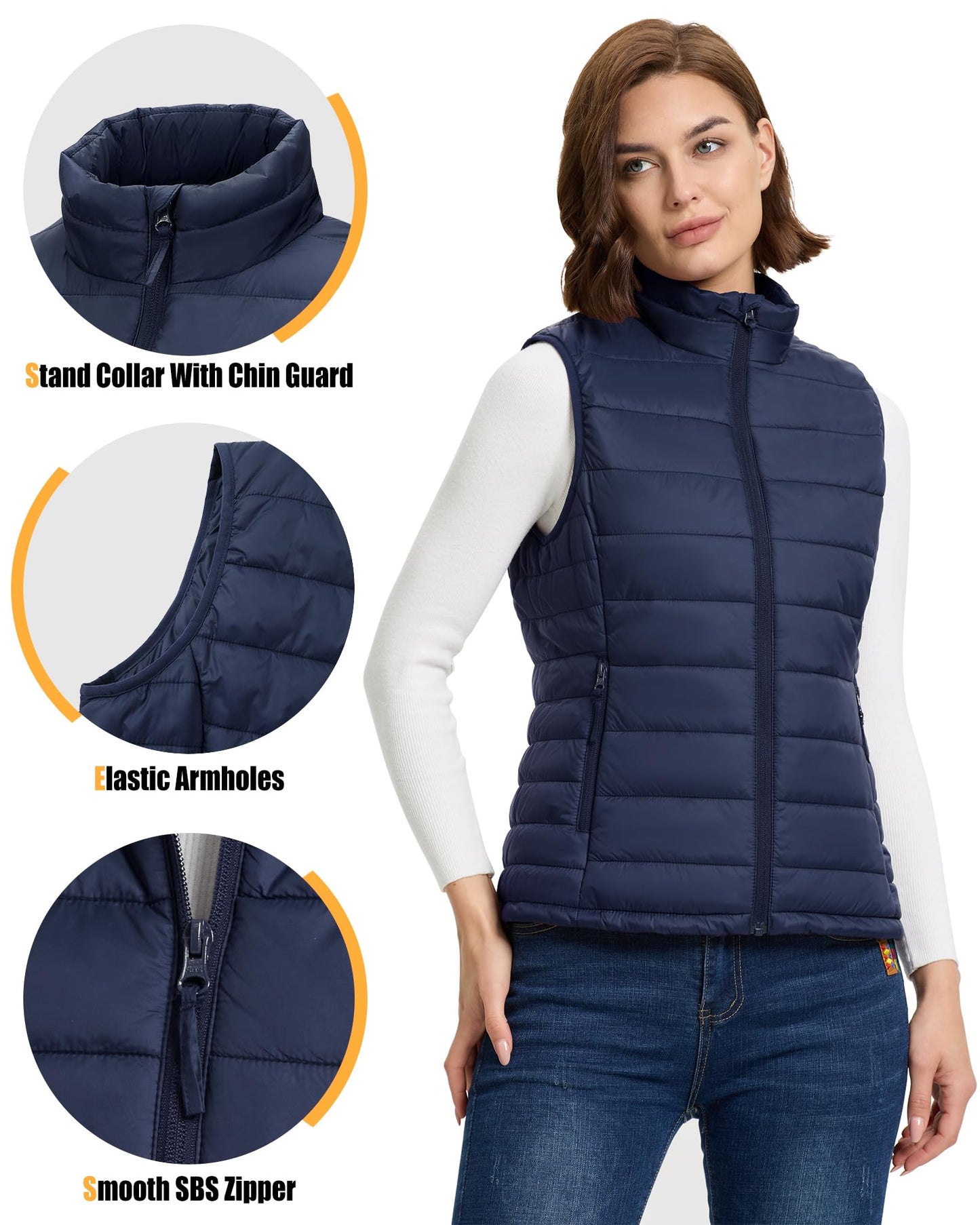 Outdoor Ventures Women's Lightweight Puffer Vest Outerwear Zip Up Warm Sleeveless Winter Jacket Padded Gilet Quilted Coat