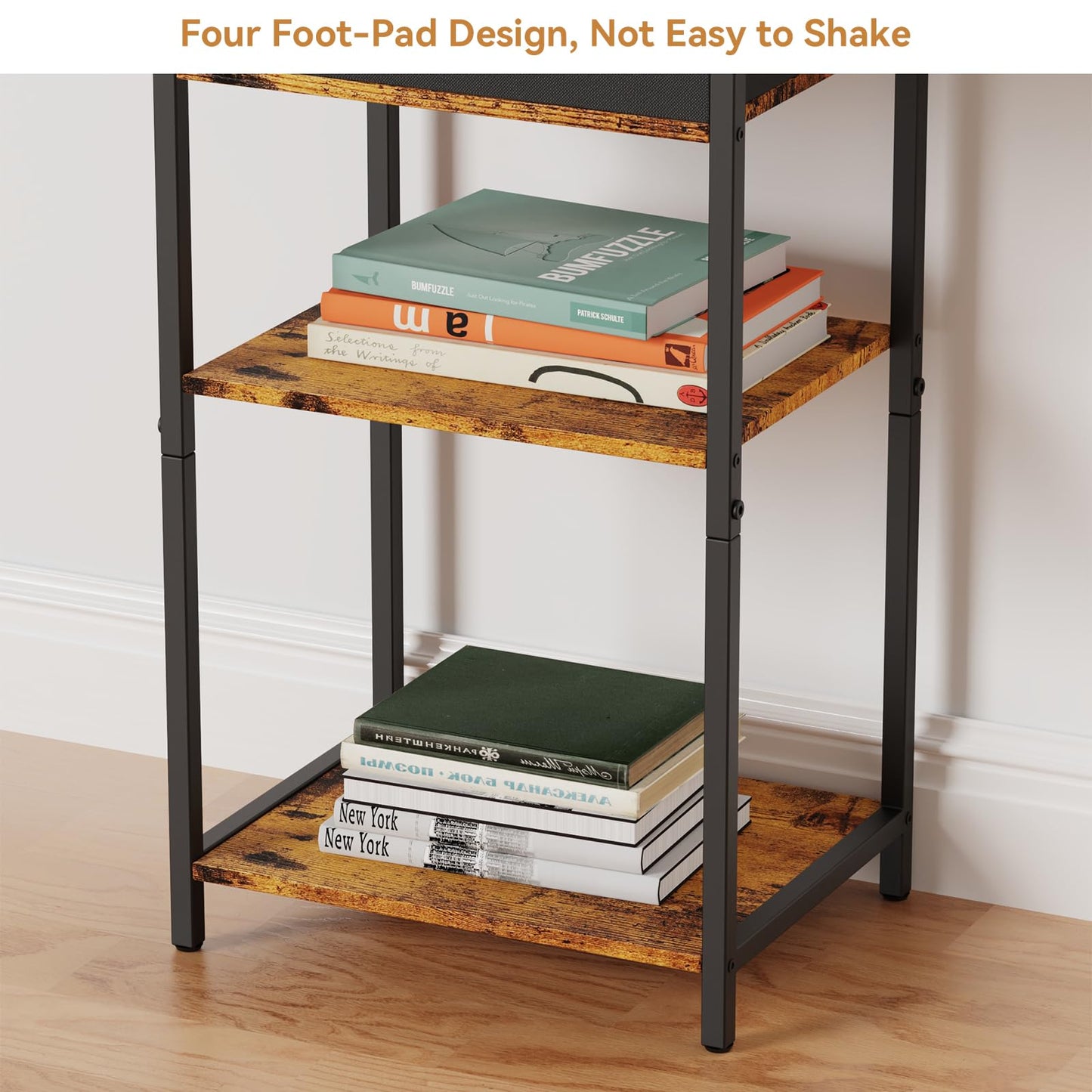 NORCEESAN Printer Stand with Storage, 3 Tier Printer Table for Small Spaces Nightstand with Fabric Drawers Office Side Table with Shelves Industrial Wood Night Stand for Home, Rustic Brown