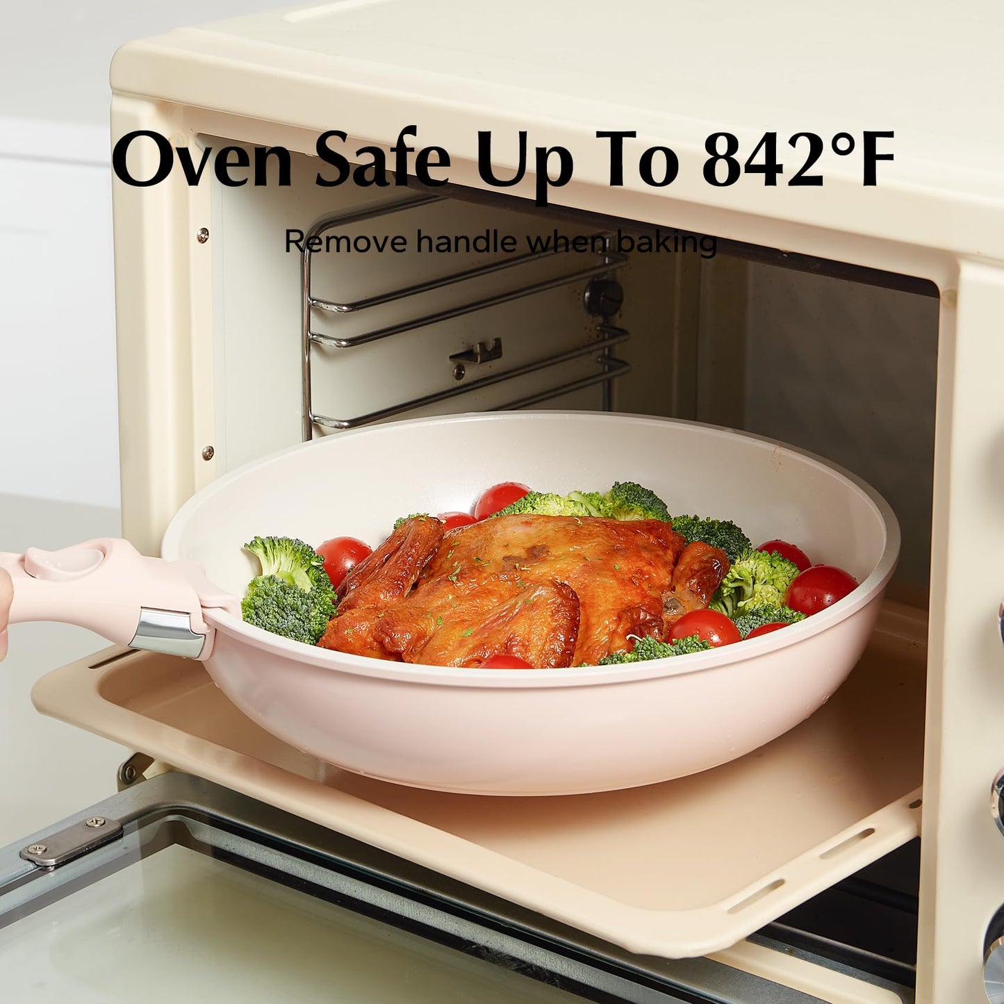 Redchef Ceramic Cookware Set, Removable Handle Pots and Pans Non-Stick, Rv Cookware Set, Non-Toxic Pots and Pans Set No PFAS, PTFE, PFOA, Detachable Pots and Pans, Dishwasher & Oven Safe (Pink)