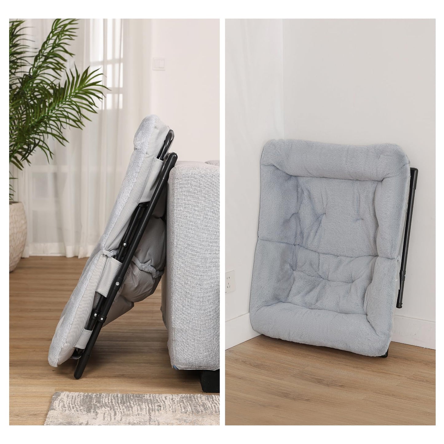 Mordchil HF Folding Saucer Chair, Comfy Faux-Fur Reading Chair, Foldable Accent Chair for Teens, Adults, Oversized Lazy Chair, Large Lounge Chair for Living Room, Bedroom, Dorm, Grey