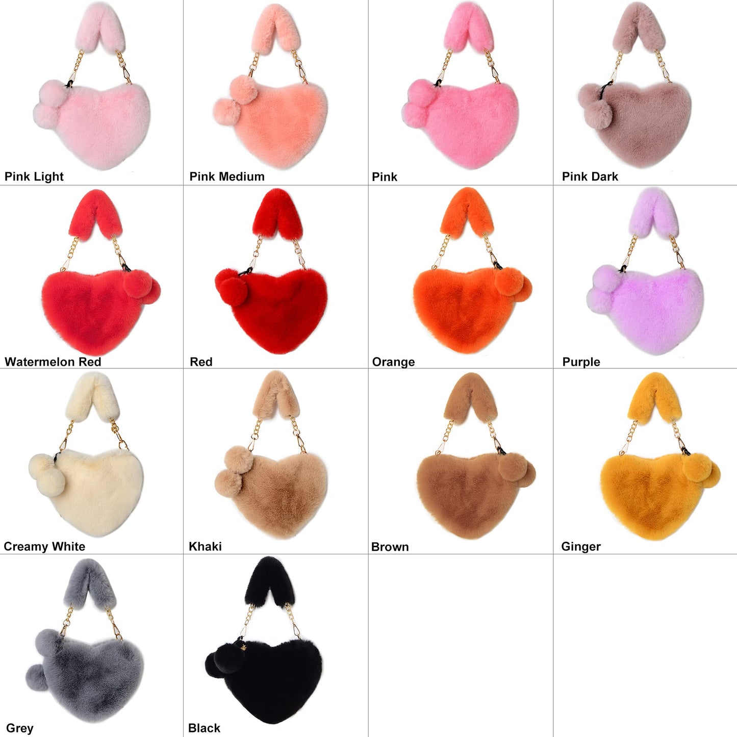Rejolly Heart Shaped Purse for Women Fluffy Furry Bag for Girls Faux Fur Fuzzy Handbag Soft Small Valentine's Day Shoulder Bag with Chain Strap Black