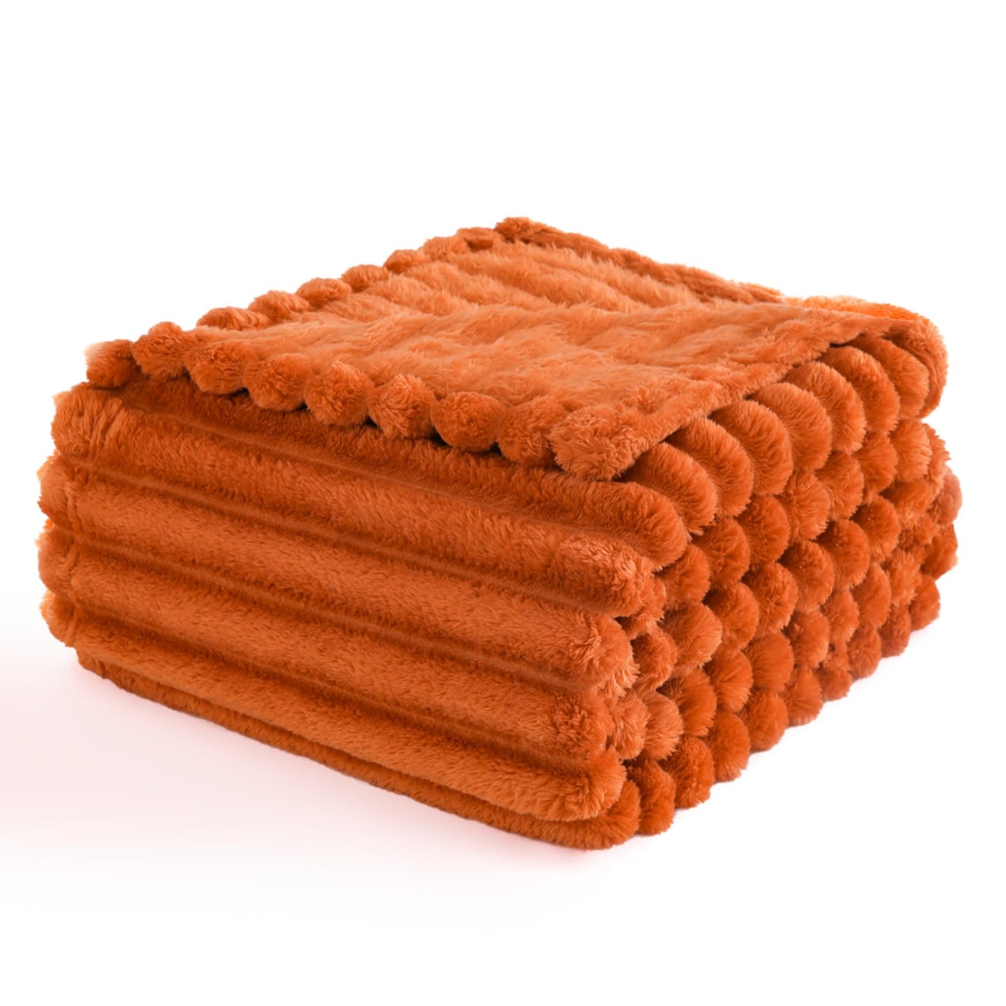Excervent Solid Striped Flannel Fleece Blanket (50x70 inches, Burnt Orange) Cozy Throw Blankets for Couch Sofa and Bed, Super Soft Luxurious Warm Blankets for Household Living Room Bedroom