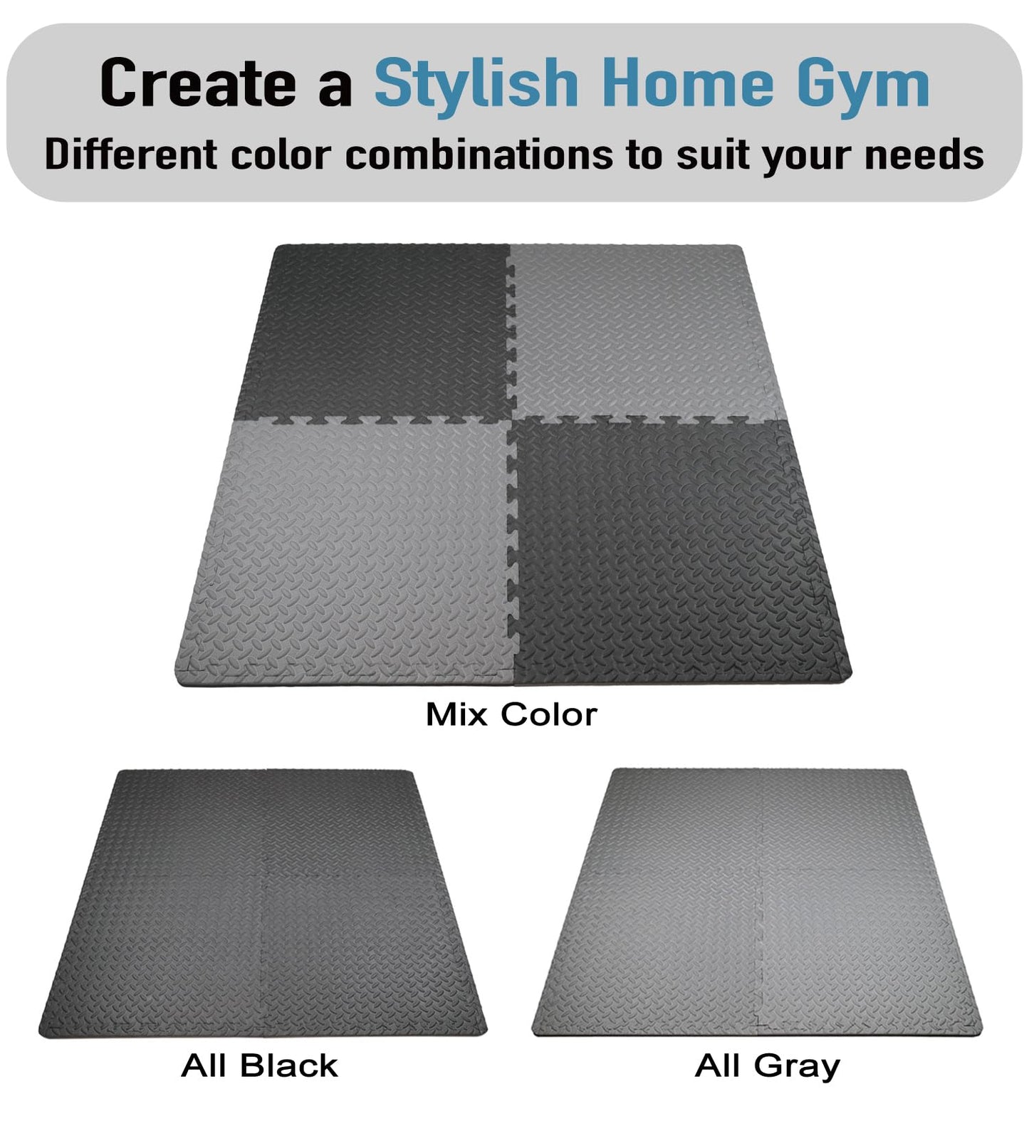 AIRHOP Upgraded 0.79" Extra Thick 48 Sq Ft High-Density Eva Foam Exercise Gym Mats, 12 Pcs Large Interlocking Puzzle Floor Tiles (24"x24") for Home Gym, Black&Gray