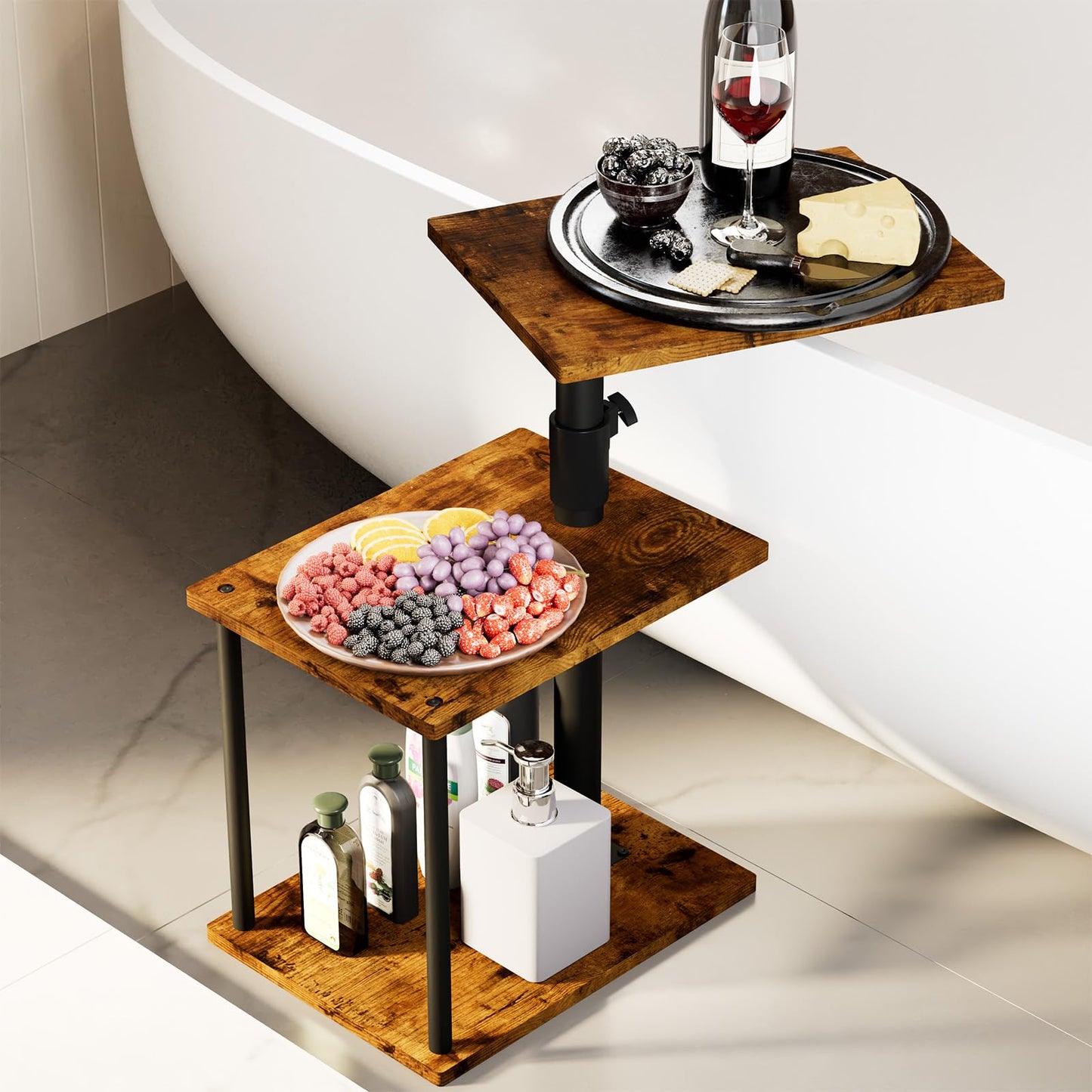 Faesun Swivel Side Table for Couch Arm, Height Adjustable C Shaped End Table for Recliner or Bed, Tv Trays with Storage Shelf for Small Spaces- Small Nightstand for Living Room, Bedroom