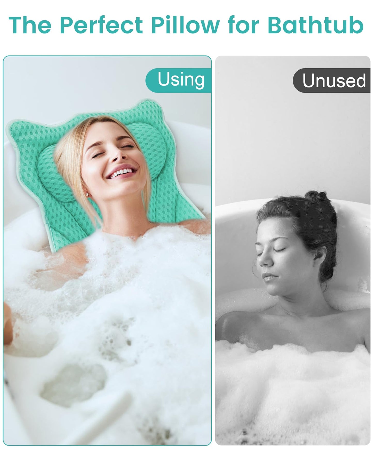 MTDLYICE Bath Pillow, Bath Pillows for Tub Neck and Back Support, Soft 4D Air Mesh Bathtub Pillow 16.5 x 17.3 INCH, with 6 Powerful Suction Cups, Bath Accessories Relaxing Gifts for Women (Lake Blue)