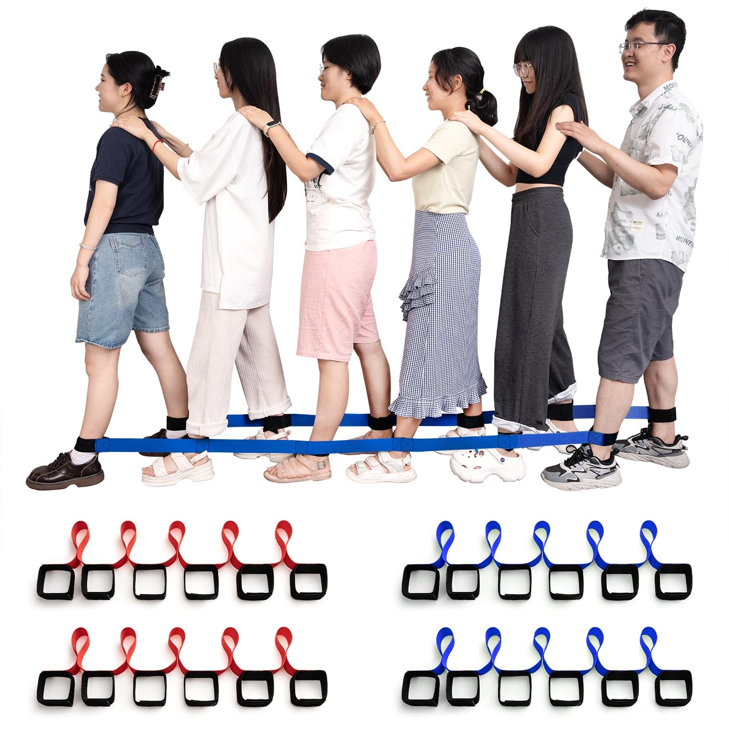 Legged Race Band for 8 PPL, Team Building, Outdoor Party Group Game for Kid Adult, Cooperative Team Race for Birthday Party, Relay Race, Field Day, Backyard Activity Game with Carrying Pouch