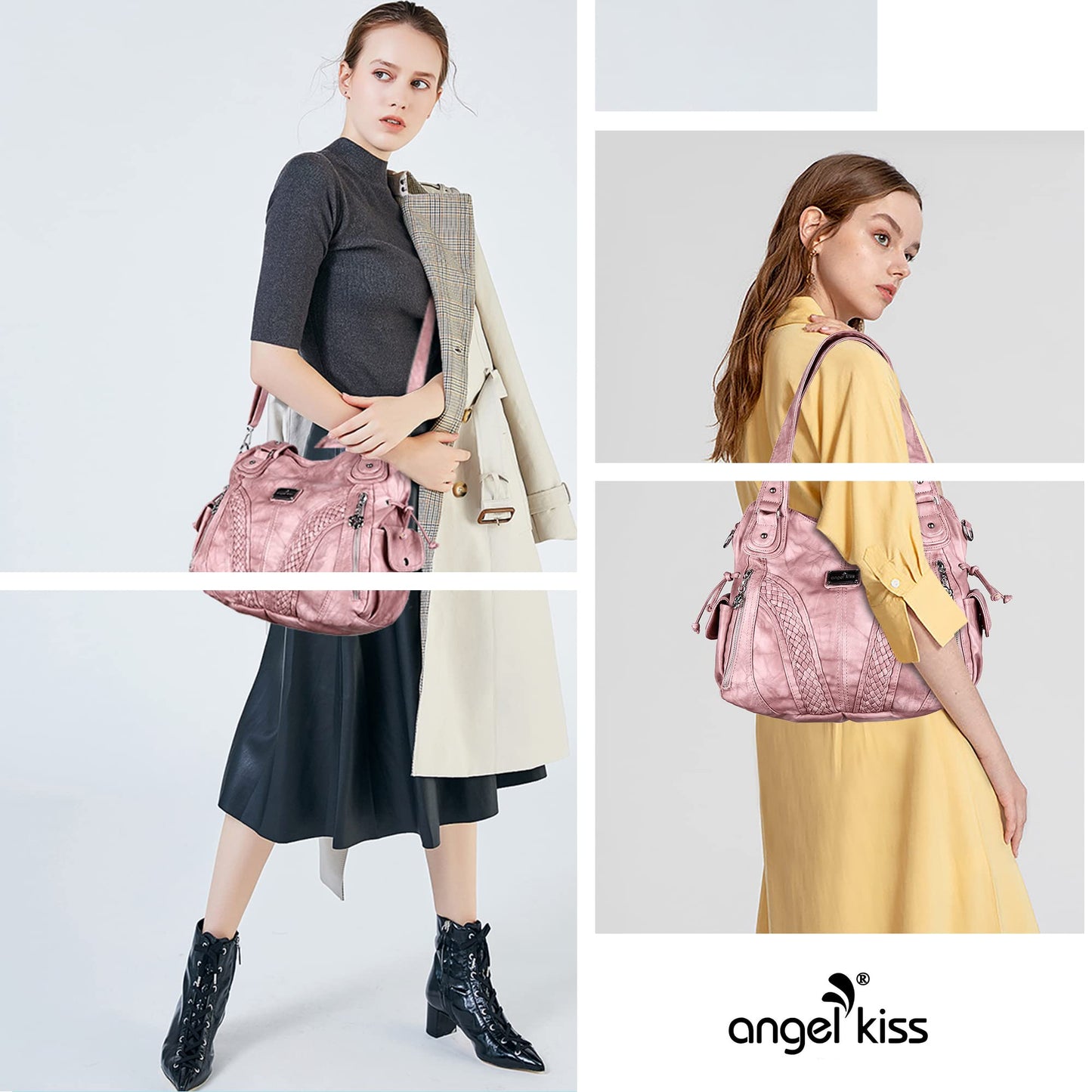 Purses and Handbags Women Fashion Tote Bag Shoulder Bags Top Handle Satchel Purses Washed Synthetic Leather Handbag Retro Pink 13.8 * 4.7 * 11.8 inches