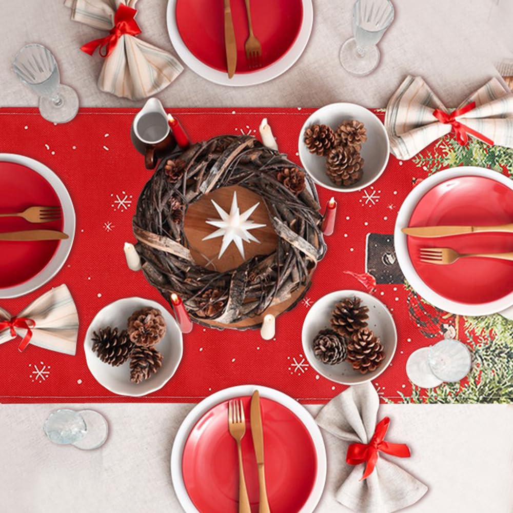 Christmas Table Runner, Christmas Decorations, Christmas Table Runners for Table, Snowman Trees Snowflakes Winter Table Runner Christmas Table Decorations for Christmas Holiday Home Decor, 13x72 Inch