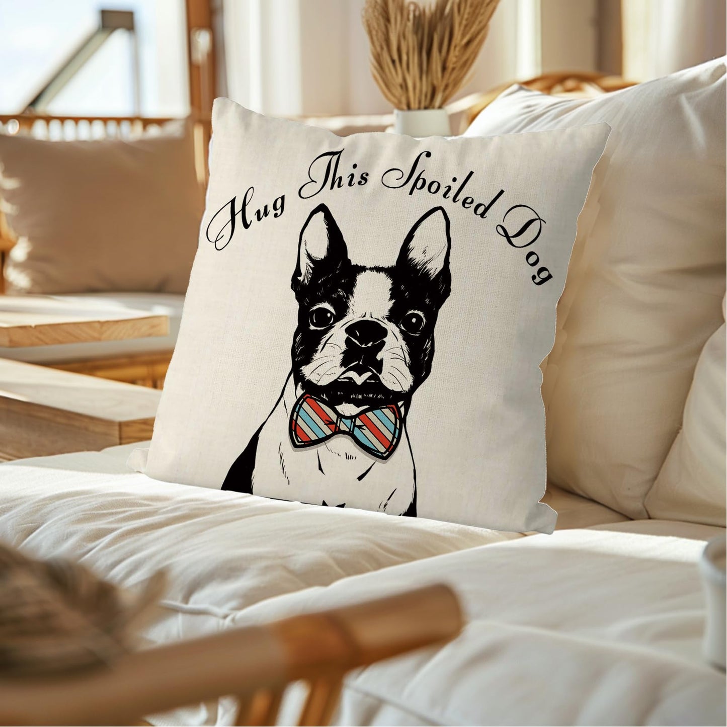 QIONG MENG Pillow Covers 18 x 18 Inch Boston Terrier Throw Pillowcase Dog Lovers Friendship Gifts for Women Decorative Pillow Case Dog Cushion Case for Home Sofa Decorations