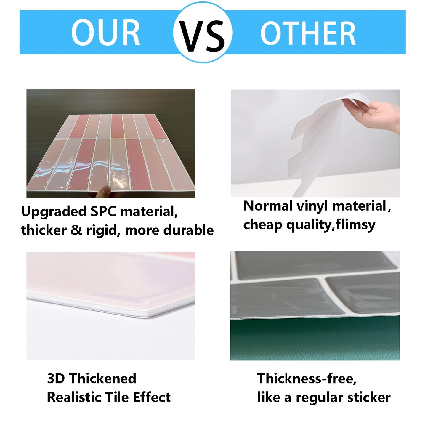 AdoDecor Peel and Stick Tile，New Upgrade Thicker Design Self Adhesive 12" x 12" Large Premium Peel and Stick Backsplash for Kitchen,Bathroom, Living Room, RV Etc（10-Sheet）.