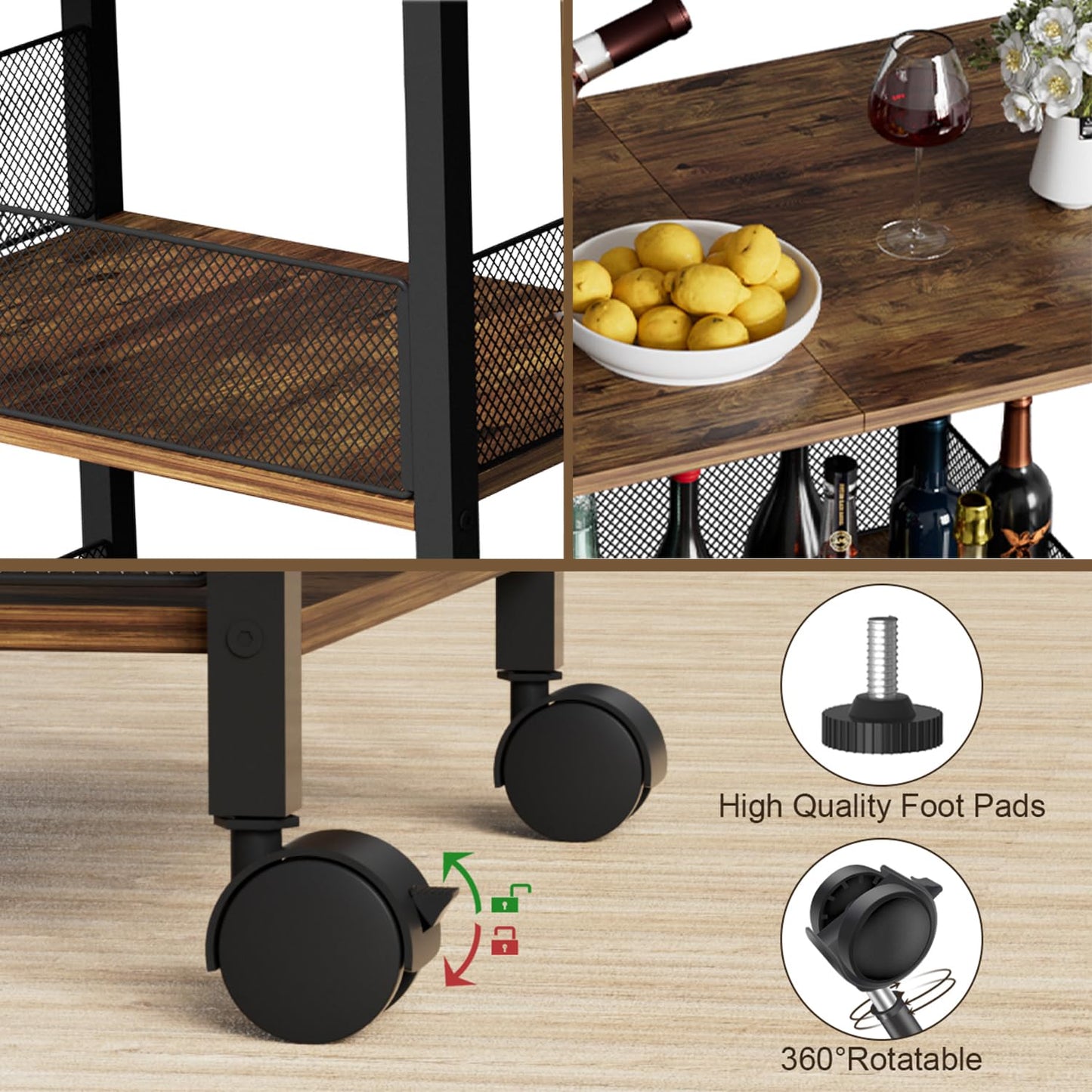 BOHDK Printer Stand, 3-Tier Industrial Large Printer Table with Shelf, 23"x15" Mobile Heavy Duty Storage Rack on Wheels for Home Office Printer Fax Machine Scanner Copier