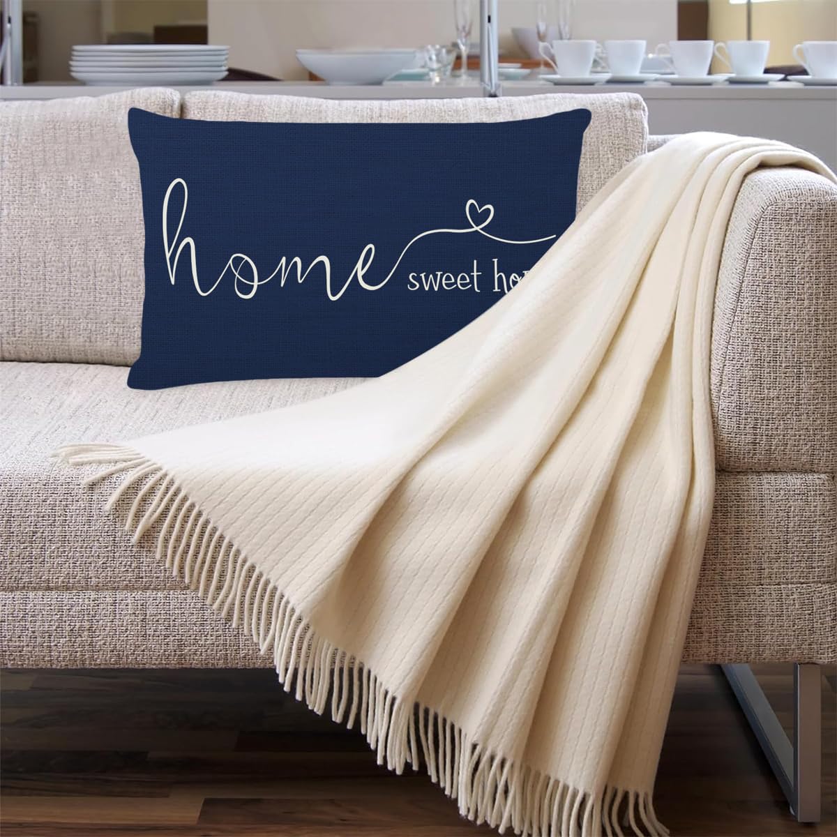 MFGNEH Home Sweet Home Quotes Farmhouse Pillow Covers 12x20 Inch,Farmhouse Decorative Lumbar Throw Pillow Case Cushion Cover,Housewarming Gift,Blue