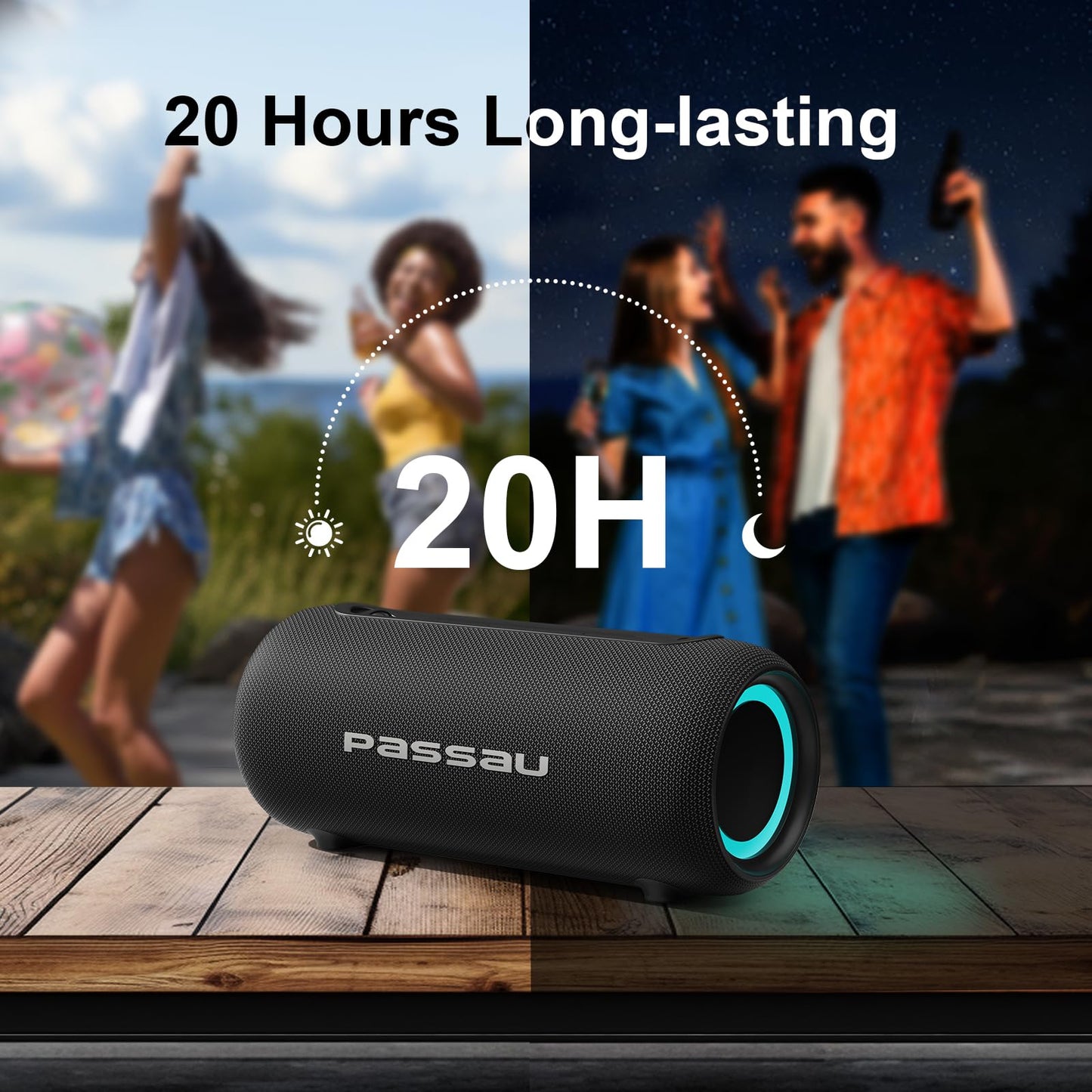 Passau Portable Bluetooth Speakers Loud 40W Peak Stereo Sound, Passive Radiators-Deep Bass, All Day Playtime, Adjustable Strap, BT5.3, IPX5 Wireless Speaker RGB Lights for Indoor Outdoor