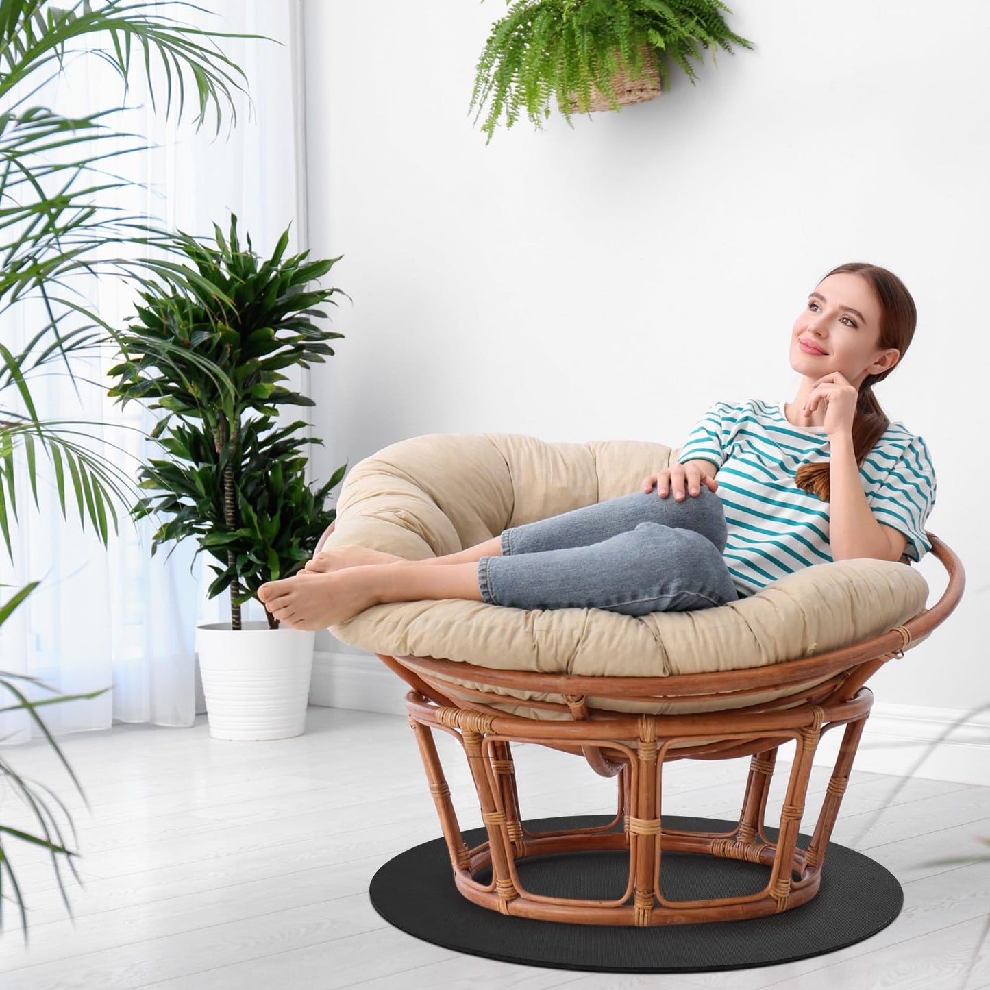 Timgle 2 Pcs 27.25 Inch Non Skid Rubber Furniture Pad Chair Pad for Recliners Anti Slip Furniture Rubber Mat for Recliners for Protecting Hardwood Floor Recliners Swivel Chairs(Round)