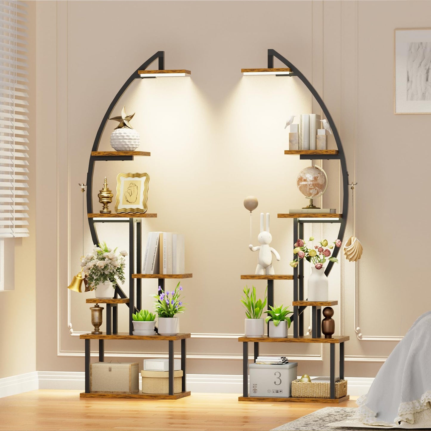 Plant Stand Indoor with Grow Lights: Large Plant Shelf for Multiple Plants, 2 Pack Plant Shelves 7 Tiered, Lighted Corner Flower Stands Half Moon, Black Plant Holders Indoor Tall for Living Room Patio