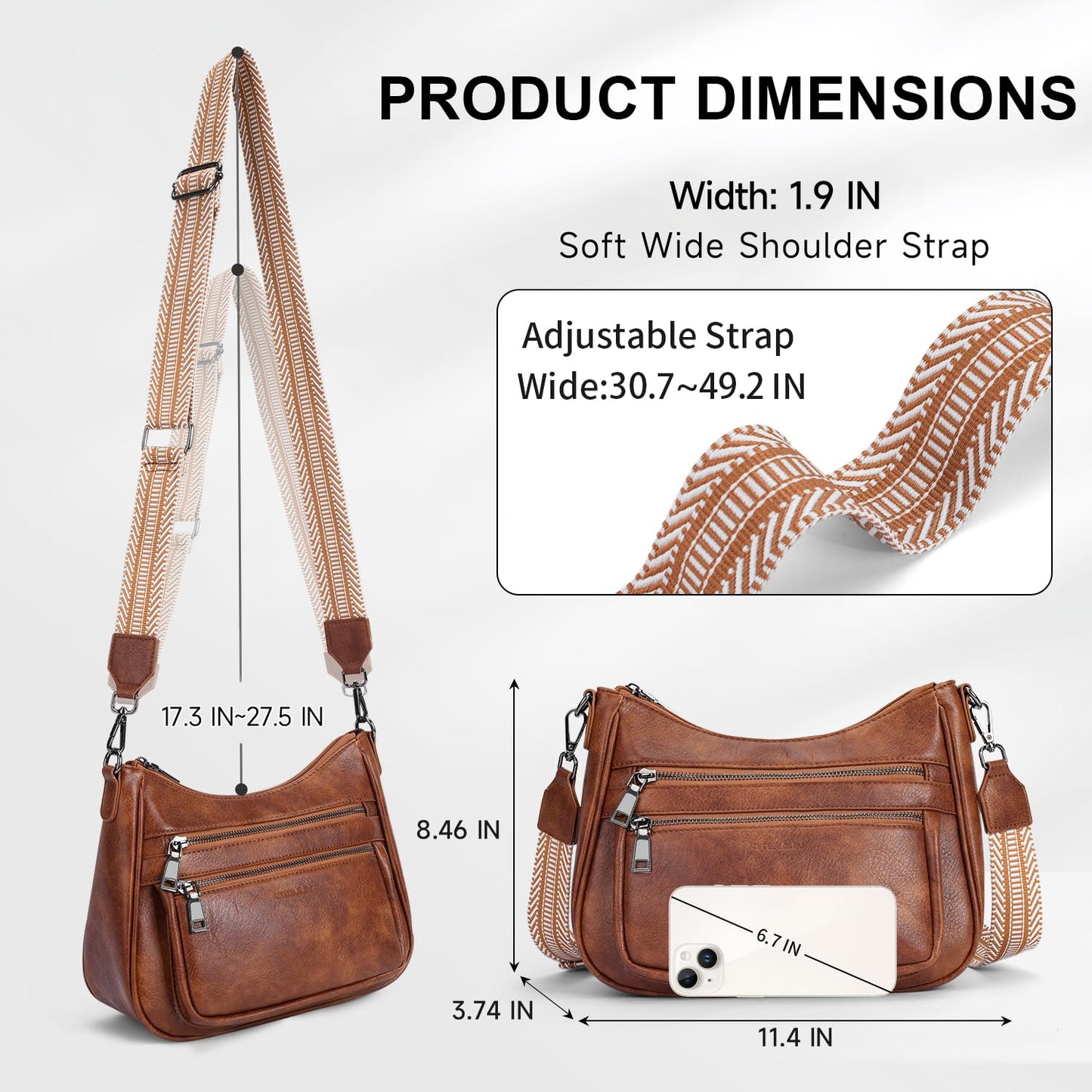 KITEVIUN Crossbody Bags for Women Leather Purse Trendy Multi Pocket Shoulder Handbags with Adjustable Guitar Strap