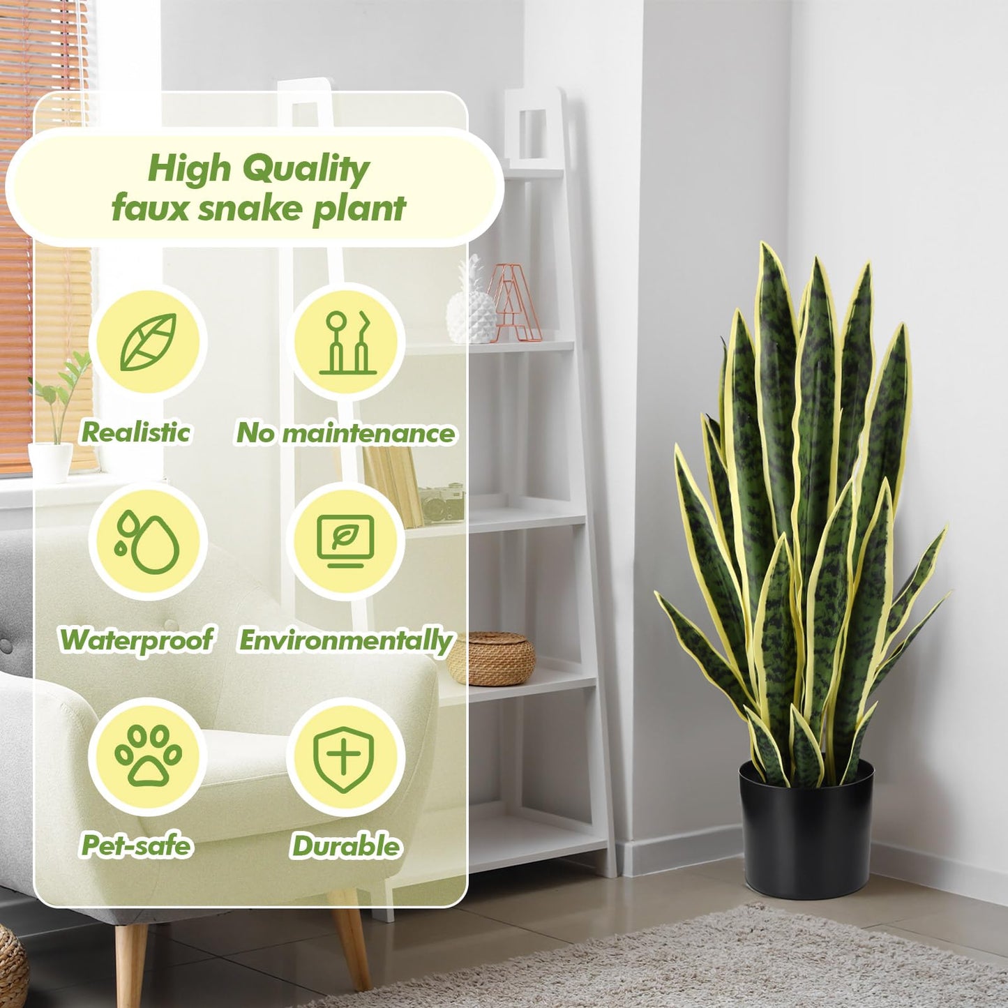 Crowye 4 Pack 2.25 Ft Tall Artificial Snake Plant Faux Sansevieria Plant Large Fake Snake Bulk in Pot for Home Office Housewarming Gift