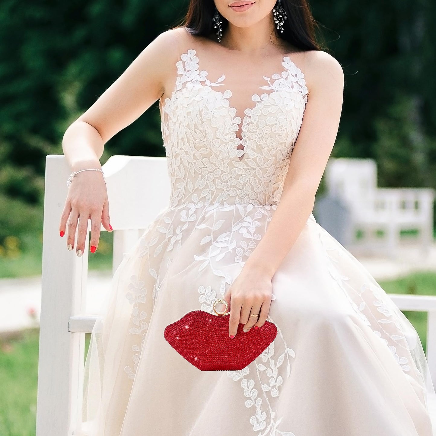 Gripit Rhinestone Small Red Clutch Purse Sparkly Evening Bag Glitter Wedding Party Prom Handbag for Women