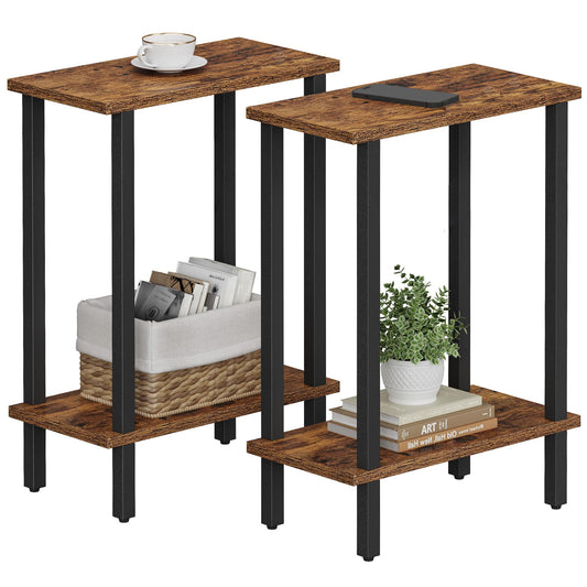 TUTOTAK Small Side Table, Narrow End Table, Set of 2, Skinny Sofa Table, Slim Nightstand, Couch Table, Living Room, Bed Room, Brown TB01BB0622