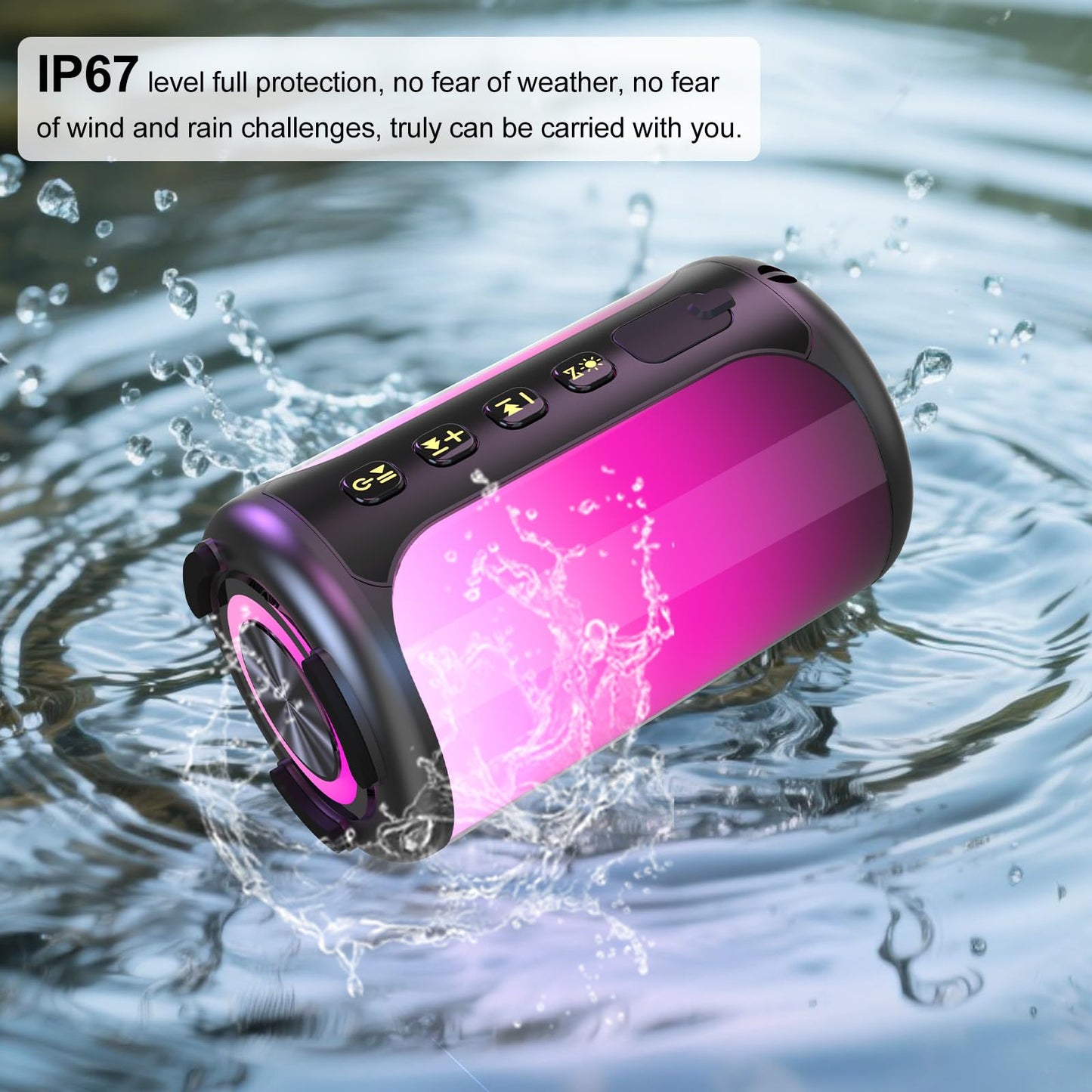 Jierben Portable Bluetooth Speaker, 3D Surround Sound, Bluetooth 5.4, LED Light, Wireless Stereo Pairing, 24 Hours Playing Time, IPX7 Waterproof, Suitable for Home/Outdoor/Party/Beach, Birthday Gift