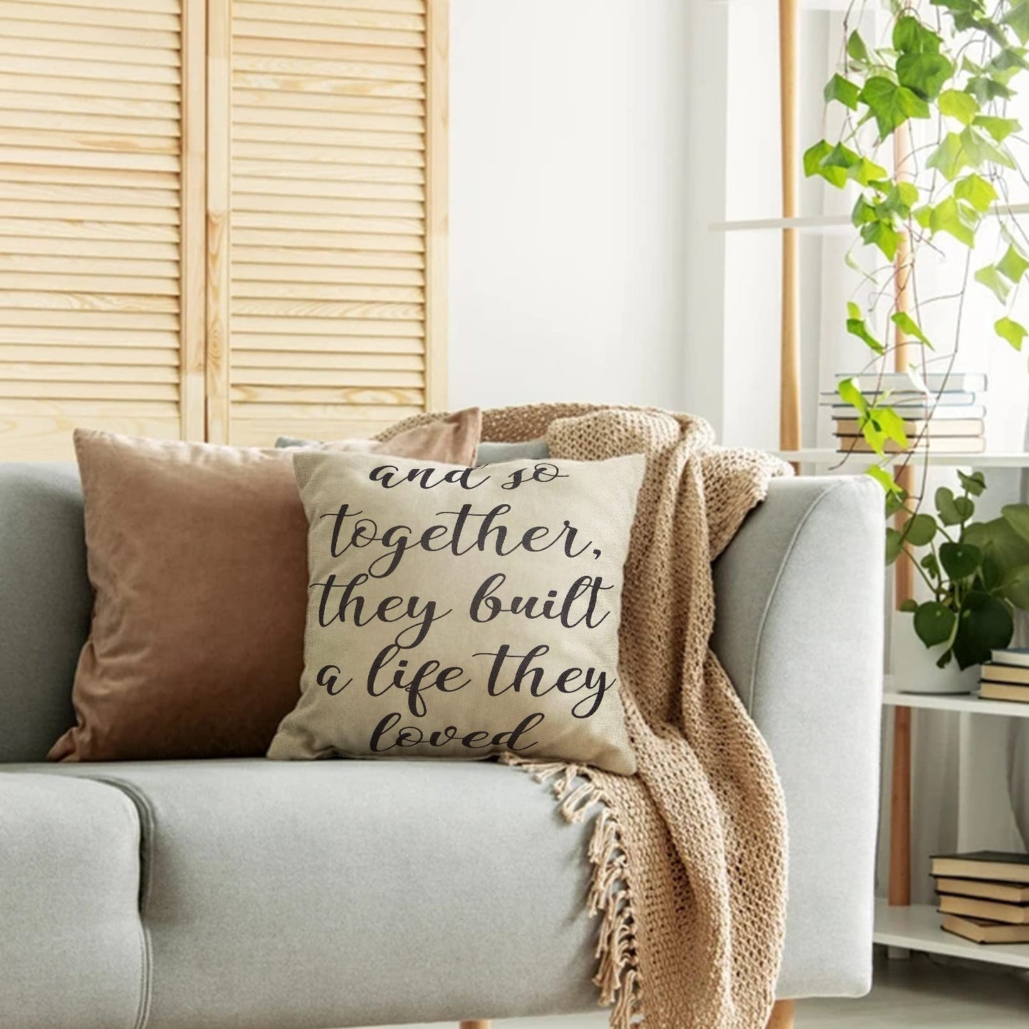 Fahrendom and So Together They Built a Life They Loved Farmhouse Décor Family Decoration Sign Cotton Linen Home Decorative Throw Pillow Case Cushion Cover with Words for Sofa Couch, 18 x 18 in