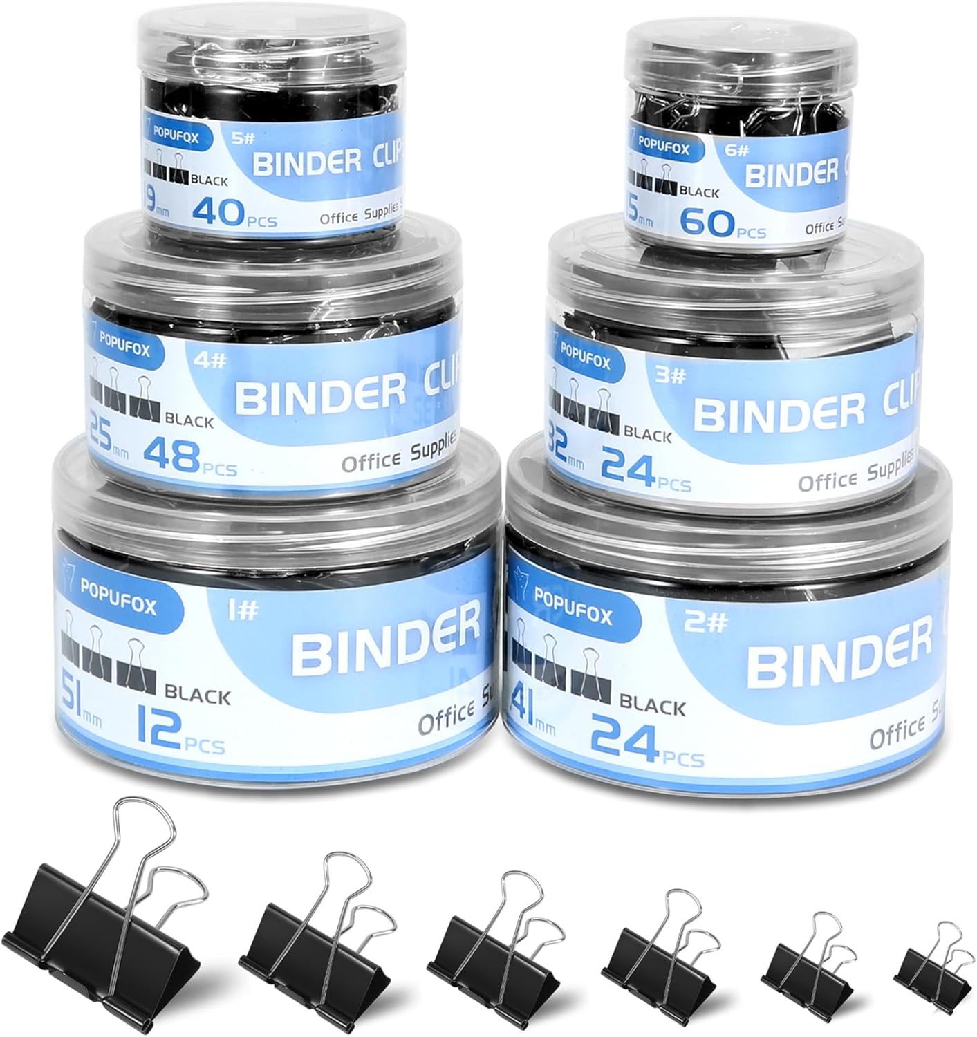 Binder Clips Assorted Sizes Including Extra Large Medium Small Mini and Micro, Office Supplies File Clamps Paper Clips, 6 Sizes in 6 Boxes, 208 PCS Metal Black Clamps for School