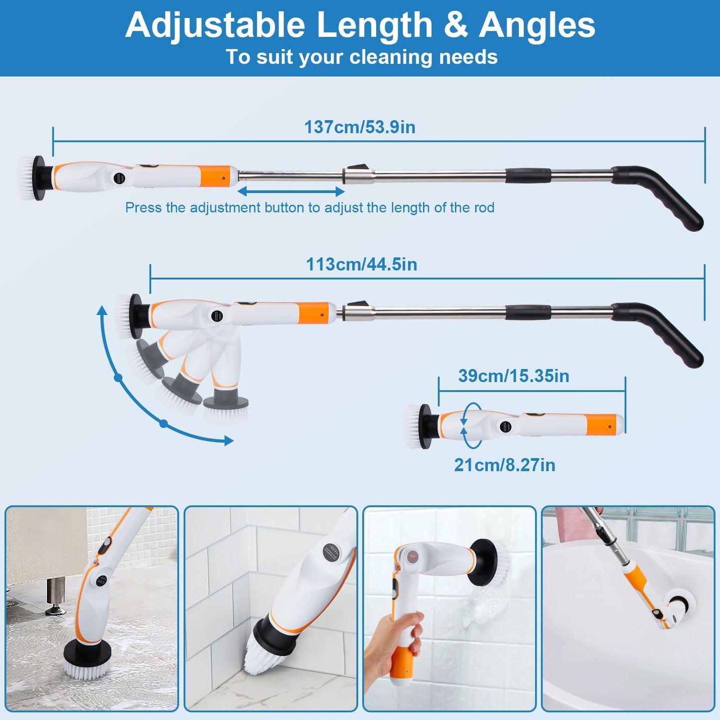 Fixm Electric Spin Scrubber with Extendable Handle & 4 Adjustable Angles, High-Speed Cleaning Brush for Versatile Deep Cleaning, Perfect for Bathroom, Shower, Tub, Tiles & Floors