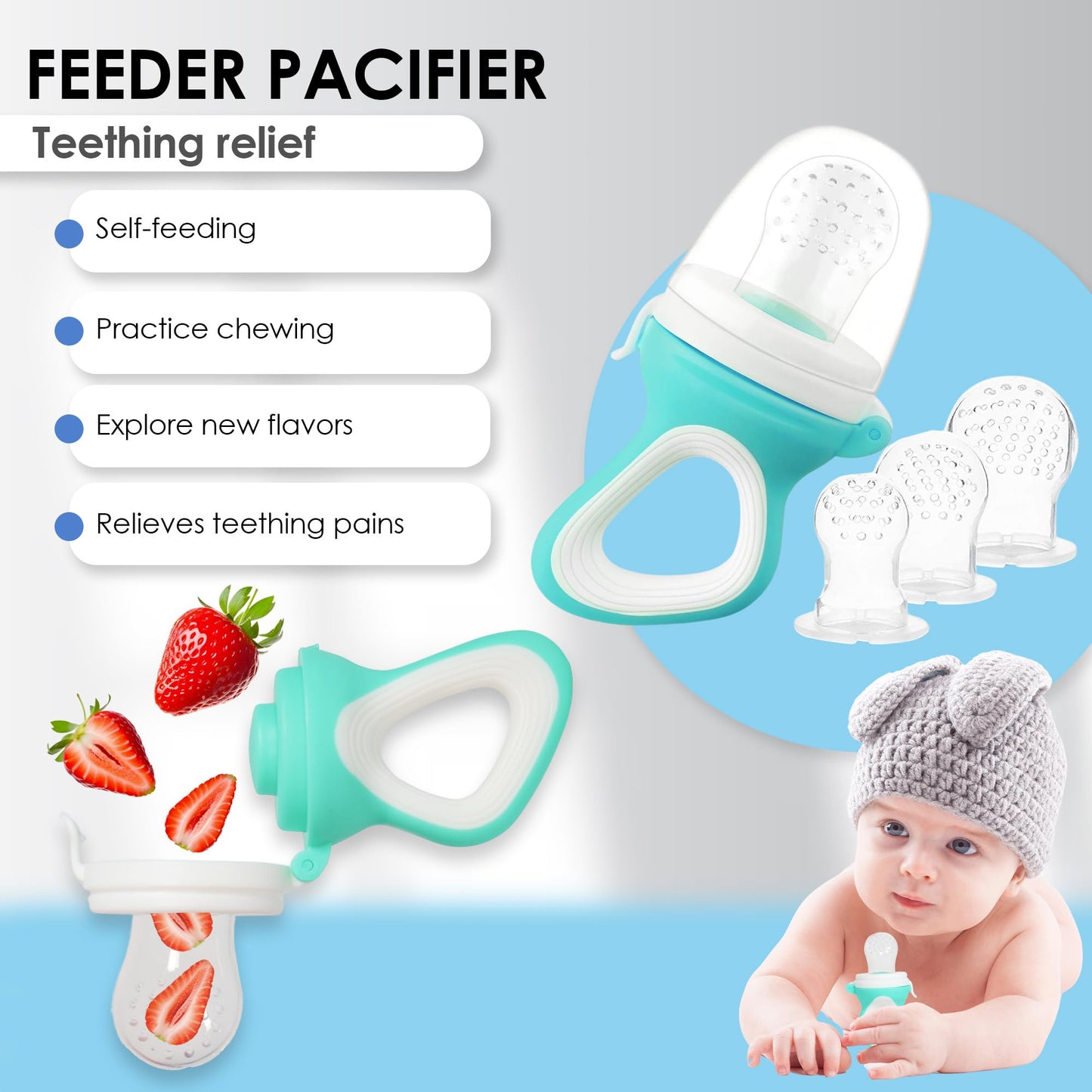 Bluet B- Silicone Baby Feeding Set with Pacifier - Baby Led Weaning Supplies - Baby Spoons, Suction Bowl - Plate - Baby Utensils Set - Silicone Feeding Set for Baby First Foods - 11pcs - Gray