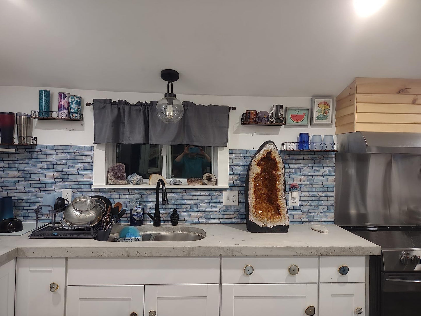 Miscasa 10-Sheet Peel and Stick Backsplash Tile, Blue Marble Stone Self Adhesive Removable Tiles for Kitchen Bathroom, 12"x12"