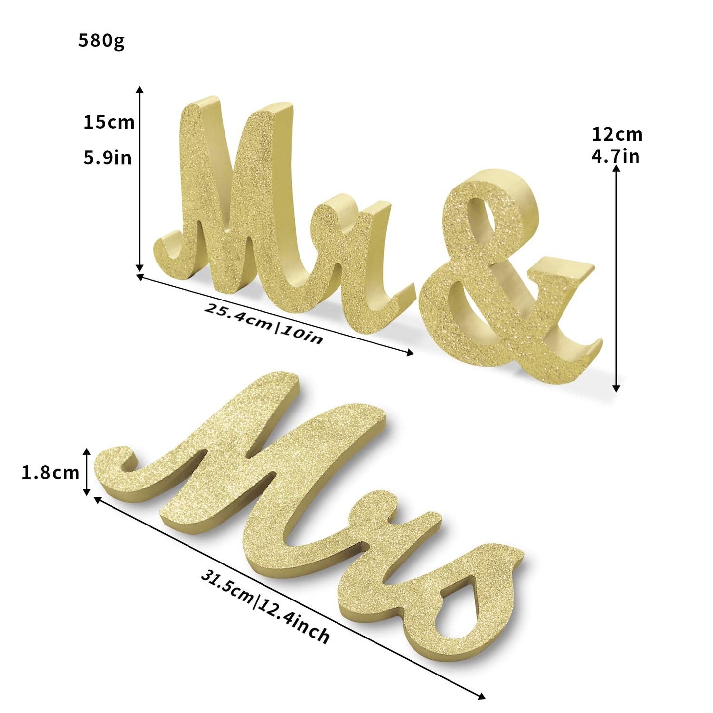 Wooden Mr and Mrs Sign, Rustic Mr. & Mrs. Letters Wedding Signs for Wedding Table, Miss Mr. Deroation for Photo Props/Party Table/Anniversary/Valentine's Day/Wedding & Engagement, Golden