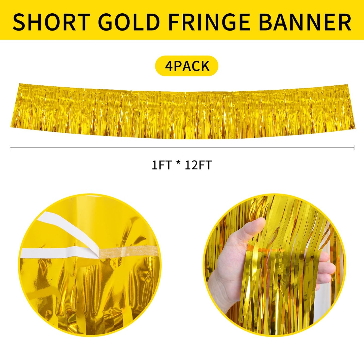 YUKL Gold Birthday Decorations Tinsel Garland Parade Float Decorations for Trailer 4Pack 12FT Christmas Party Decor Ceiling Fringe Banner Backdrop for Streamers Party Decorations
