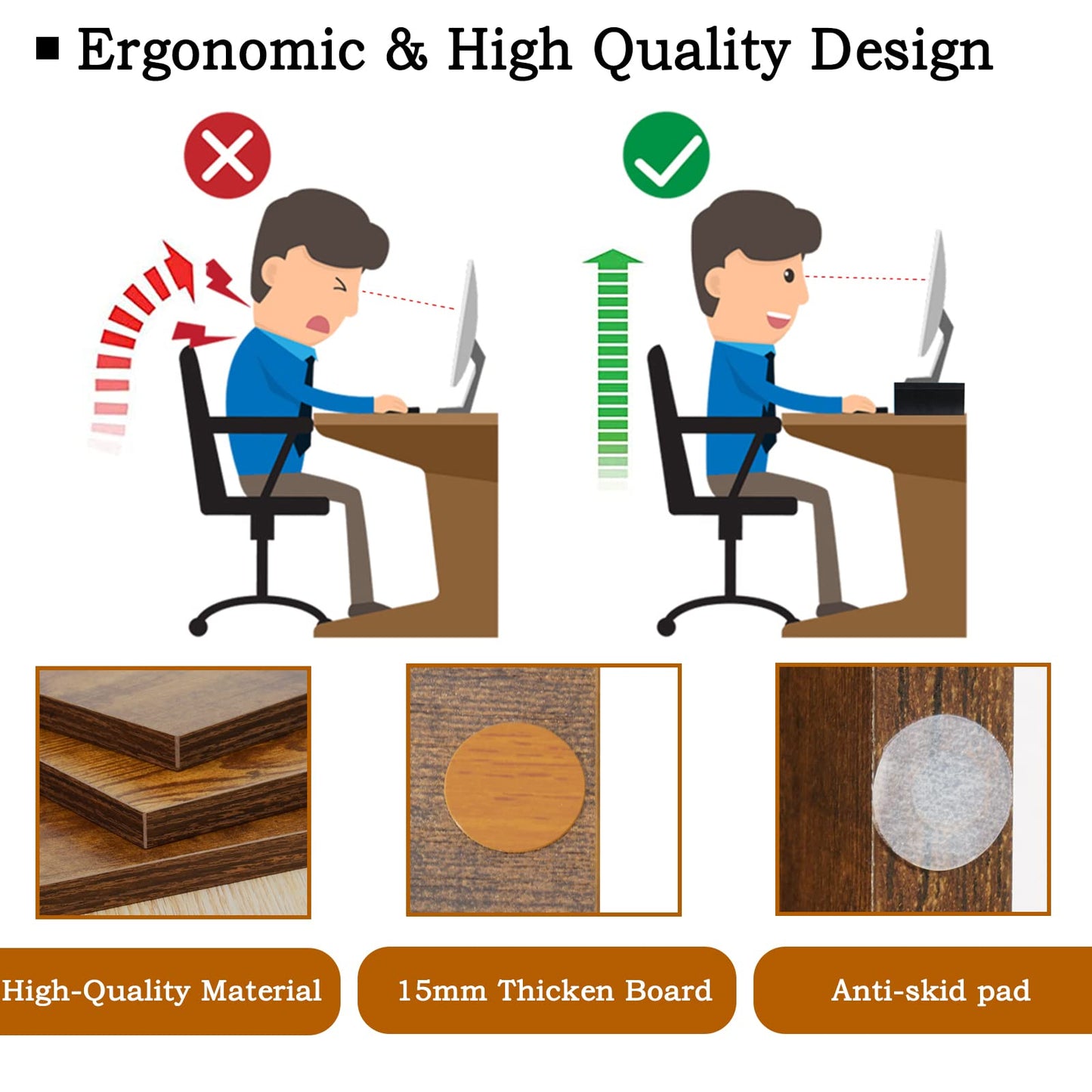 TEAMIX Monitor Riser - 2 Pack, Rustic Brown Wood Adjustable Stand for 2 Monitors/Laptop/PC