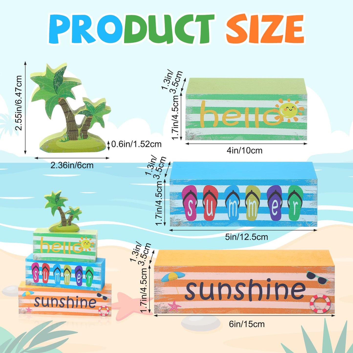 Hello Summer Wooden Tiered Tray Decor - Rustic Farmhouse Table Centerpiece & Shelf Decor for Home Office Indoor, Summer Tabletop Sign Blocks with Books Stack Design,Kitchen Decorations(Set of 4)