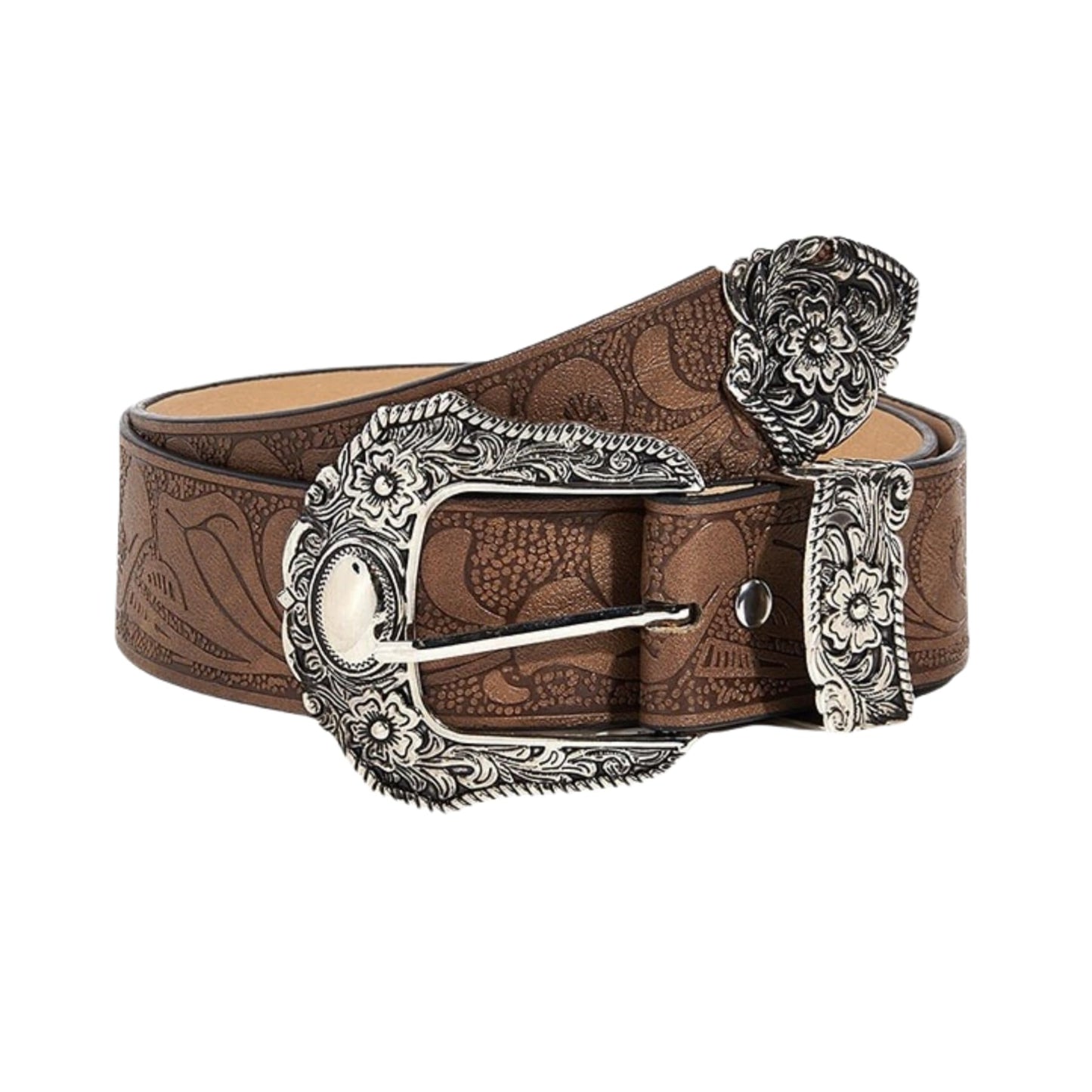 Western Strap for Women - Vintage Embossed Leather Bucket Belt Y2K Cowgirl Engraved Tooled for Jeans Pants