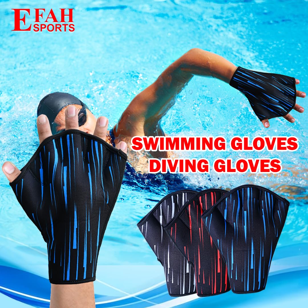 EFAH SPORTS Swimming Gloves Aquatic Swim Training Glove Neoprene Webbed Fitness and Water Aerobics Resistance Gloves for Men Women Children (Blue X-Small)