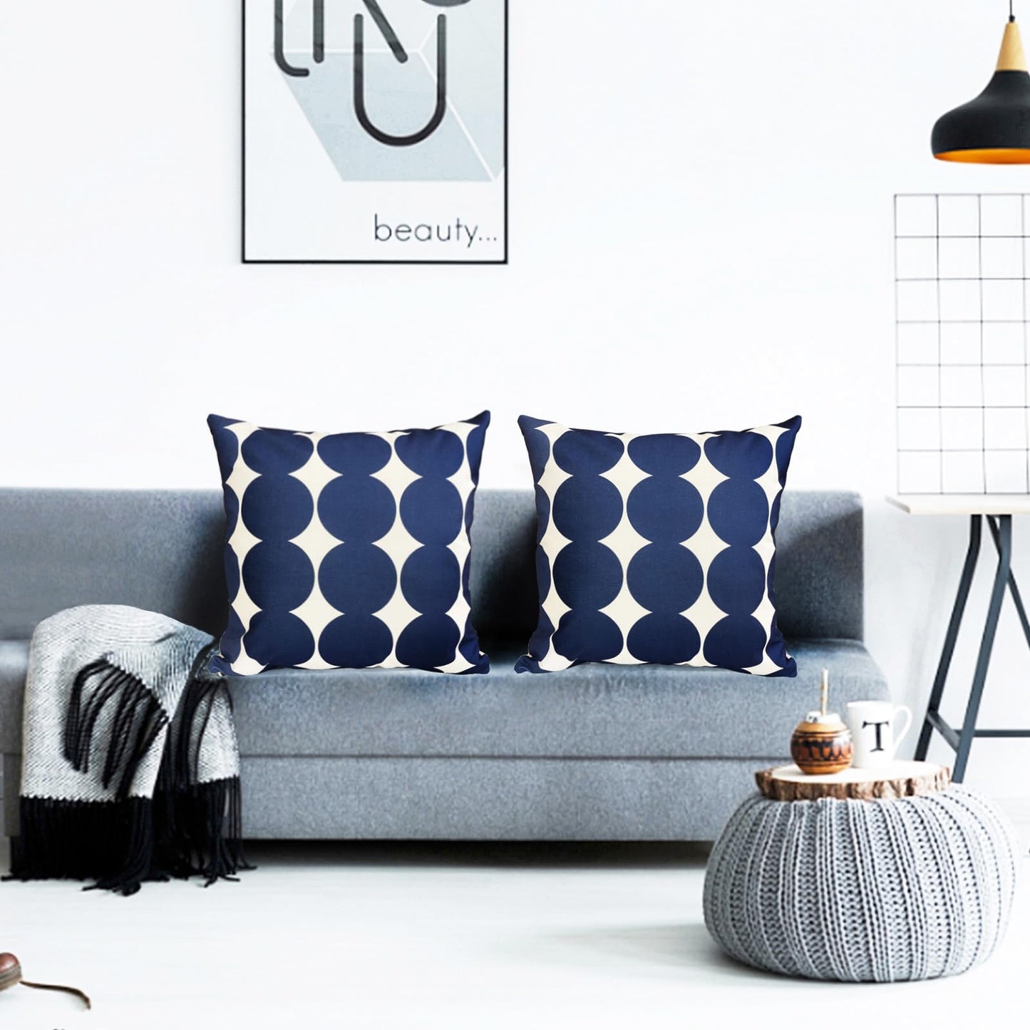 RYSMIYOU Decorative Throw Pillow Covers Set of 2 Blue Pillow Covers 18x18 inch Throw Pillow Cases Linen Square Pillow Case,Farmhouse Outdoor Polka dot Pillow Covers for Couch Sofa Bed Living Room