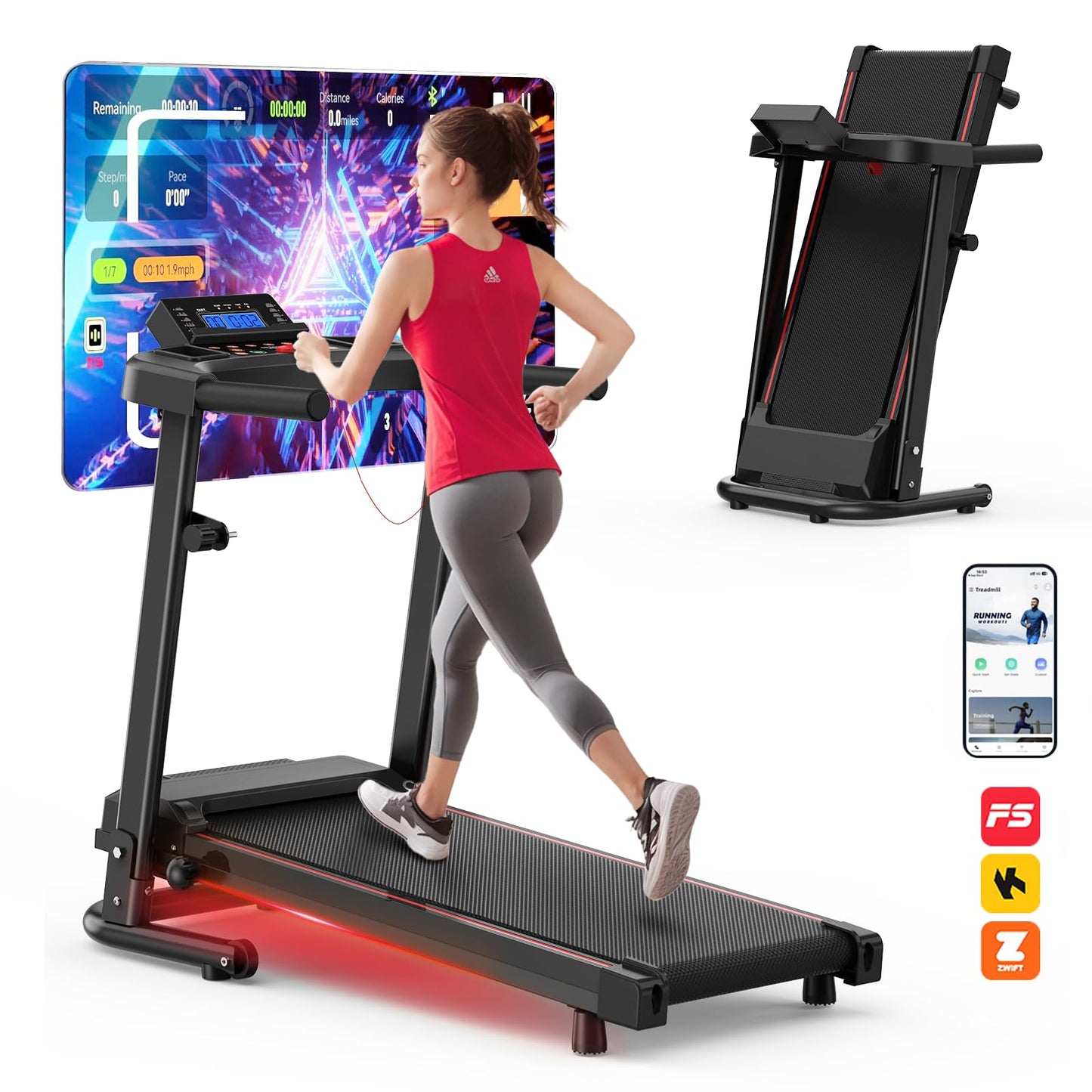 FYC Folding Treadmills for Home with 2.5HP, 300 LBS Capacity, Knee Protection Shock Absorption, Bluetooth with Fitshow App, Space-Saving Design.
