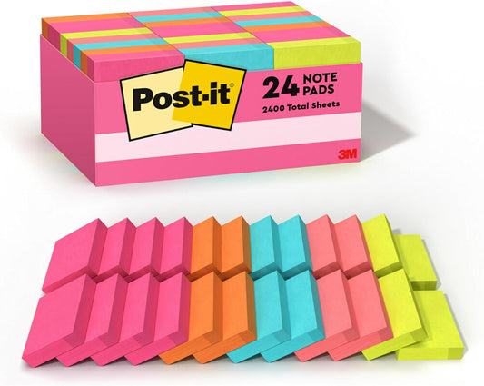 Post-it Mini Notes, 1 3/8 in. x 1 7/8 in., 24 Sticky Notes Pads, 100 Sheets per Pad, Poptimistic Collection, School Supplies and Oﬃce Products, The Original Post-it Note