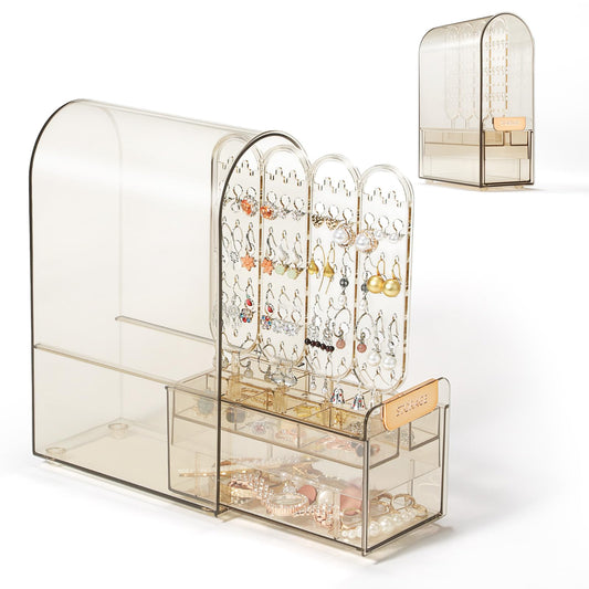 LAMU Earring Holder Organizer,Jewelry Stand with Cover,Classified Storage Organizer for Rings Necklace Earrings Bracelets,Waterproof & Dustproof Jewelry Stand Rack for Women