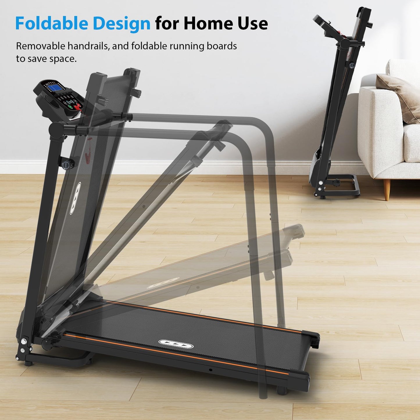 CIIHI Walking Treadmill for Senior - 300 Lbs Capacity Foldable Senior Treadmill with Long Handrails - Home Recovery Fitness Exercise Walking Machine for Elder with Phone & Cup Holder