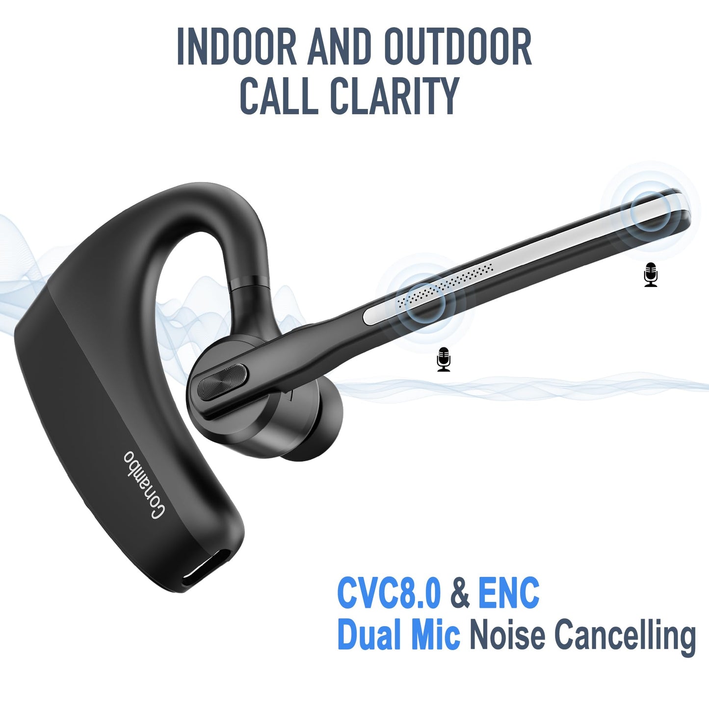Conambo Bluetooth Headset 5.2 with CVC8.0 Dual Mic Noise Cancelling Bluetooth Earpiece 16Hrs Talktime Wireless Headset for Truck Driver iPhone Android Cell Phones