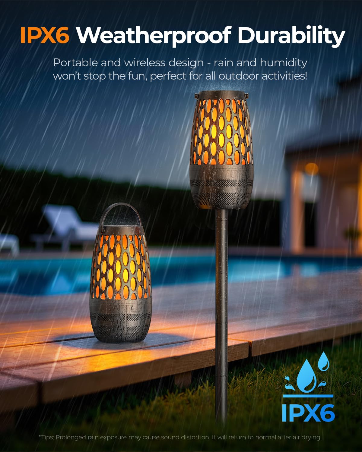 Outdoor Speakers Bluetooth Waterproof IPX6 with Flame Lights, Gadget Gifts for Dad Her Him, Hd Stereo Sound, BT 5.3 Multi-Sync to 100 Speakers, Portable Wireless Speaker for Patio Cafe Decor Party